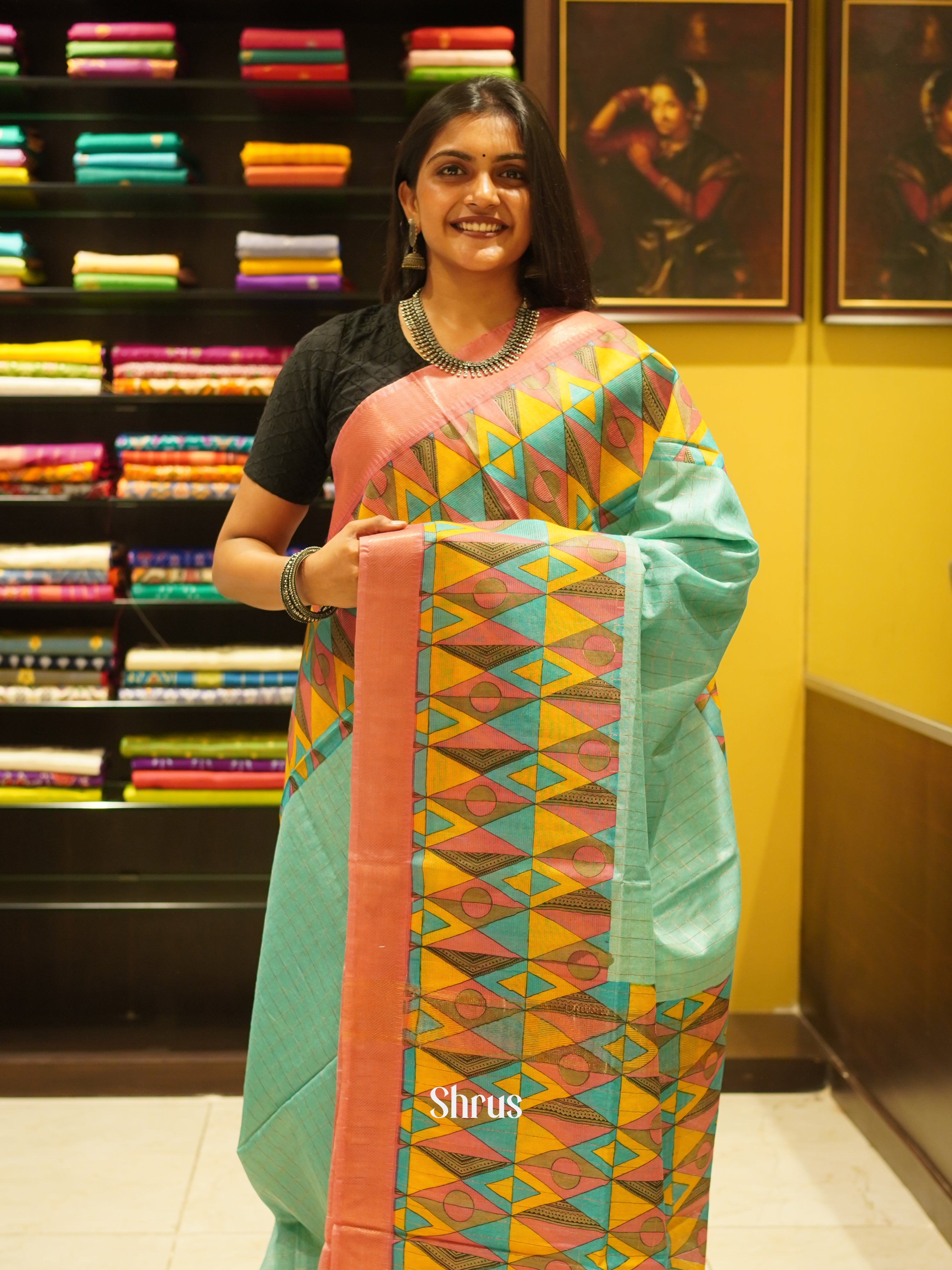 Green & Orange - Semi Tussar Saree - Shop on ShrusEternity.com