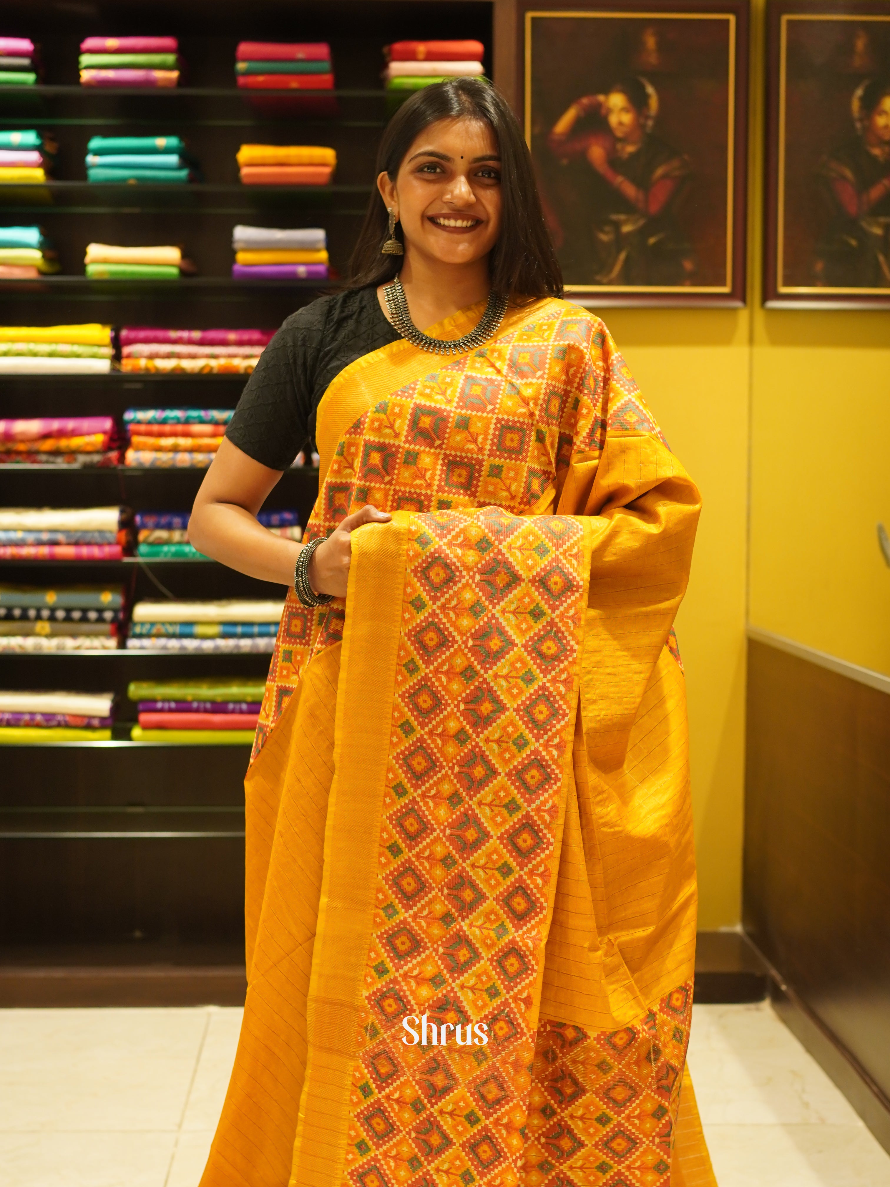 Mustard - Semi Tussar Saree - Shop on ShrusEternity.com
