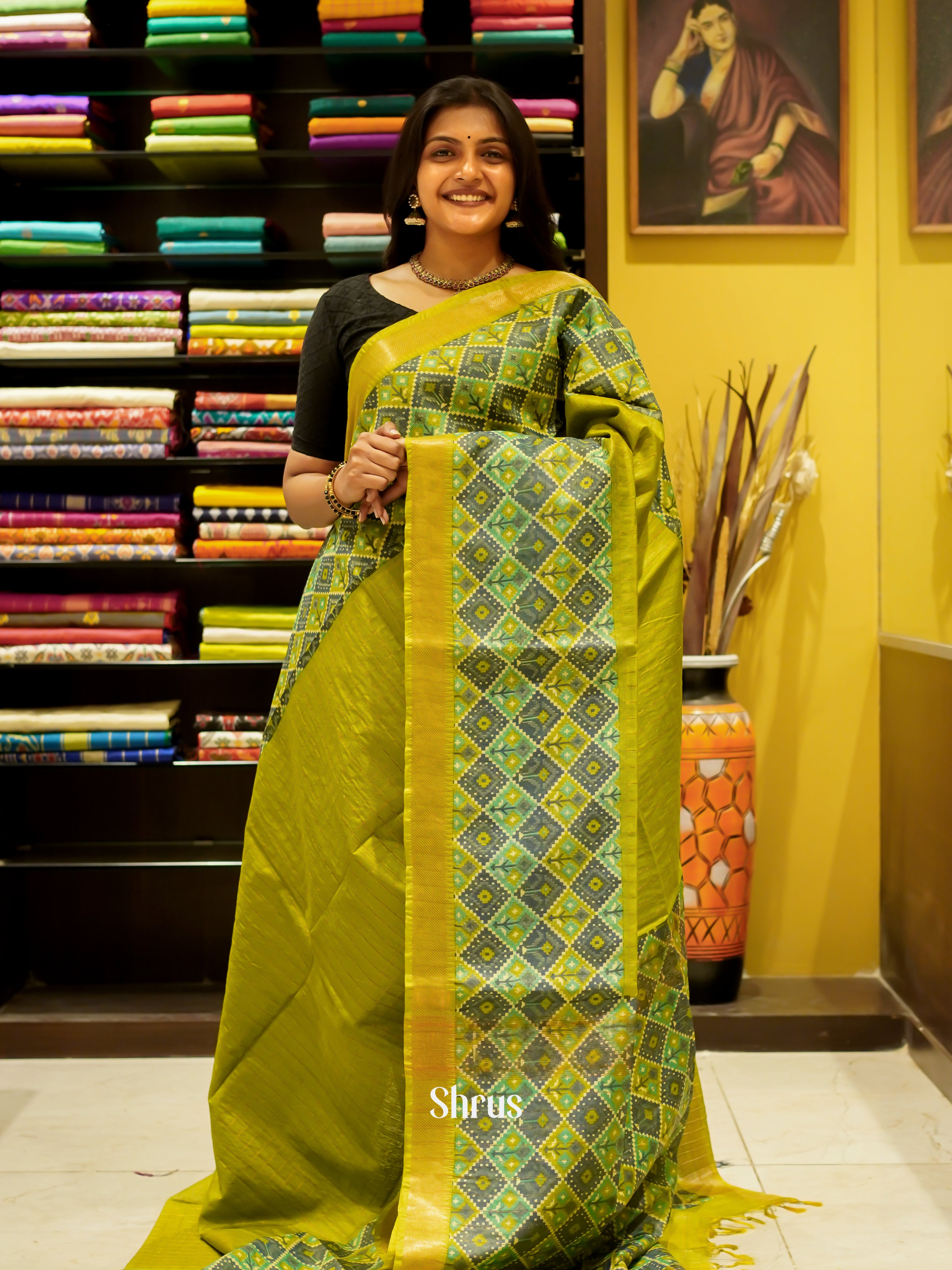 Green - Semi Tussar Saree - Shop on ShrusEternity.com