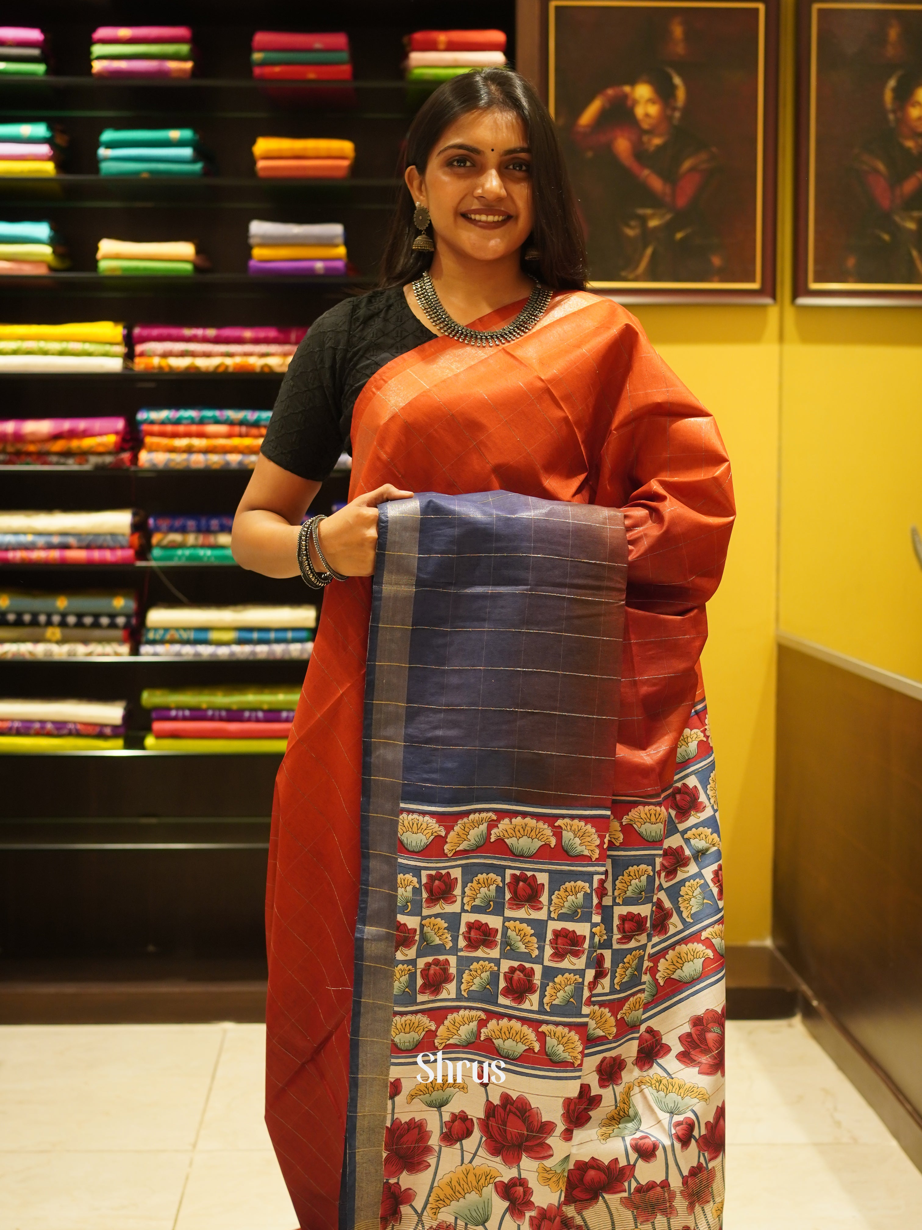 Red & Blue - Semi Tussar Saree - Shop on ShrusEternity.com