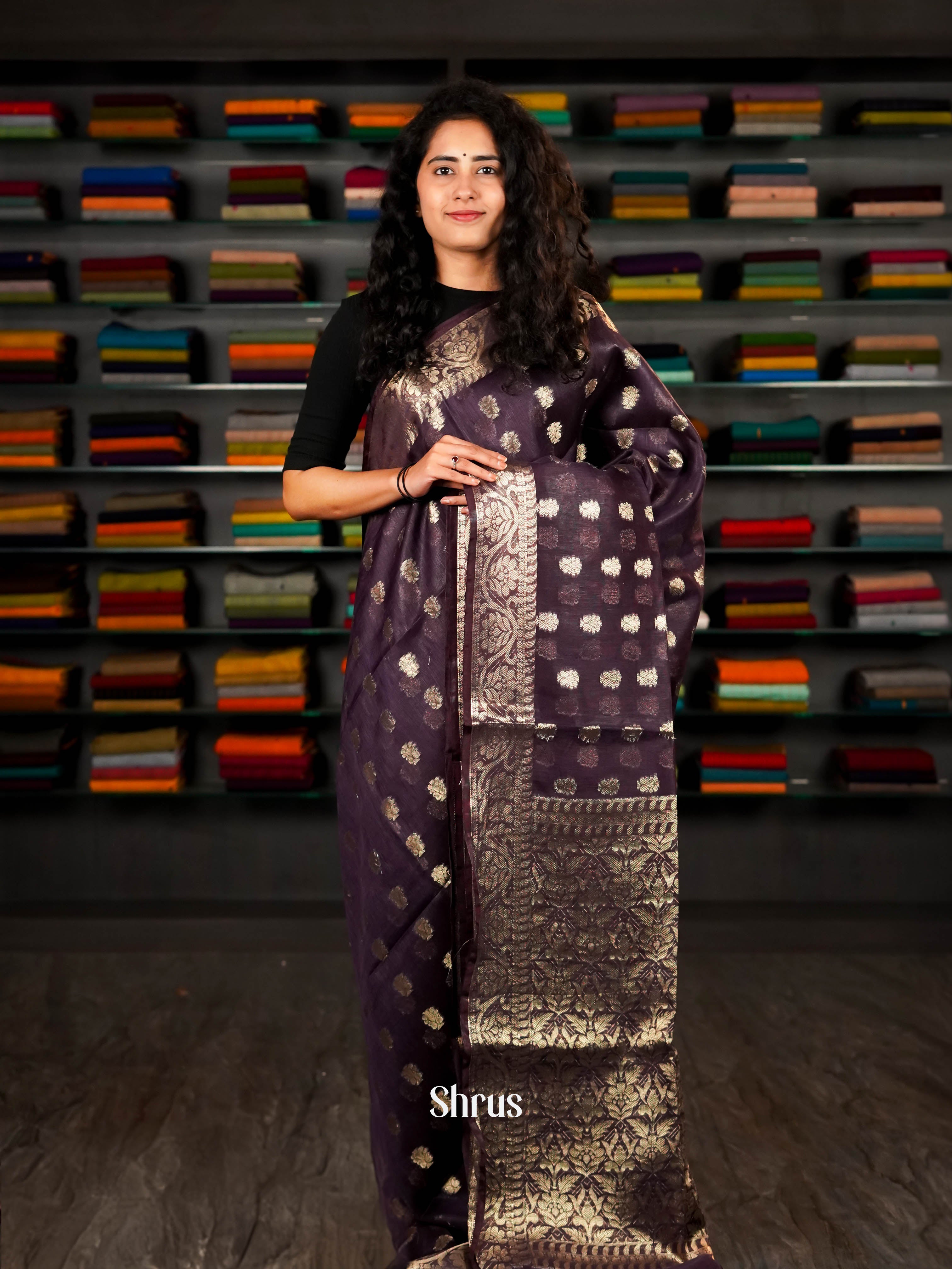 Deep Violet - Linen silk Saree - Shop on ShrusEternity.com