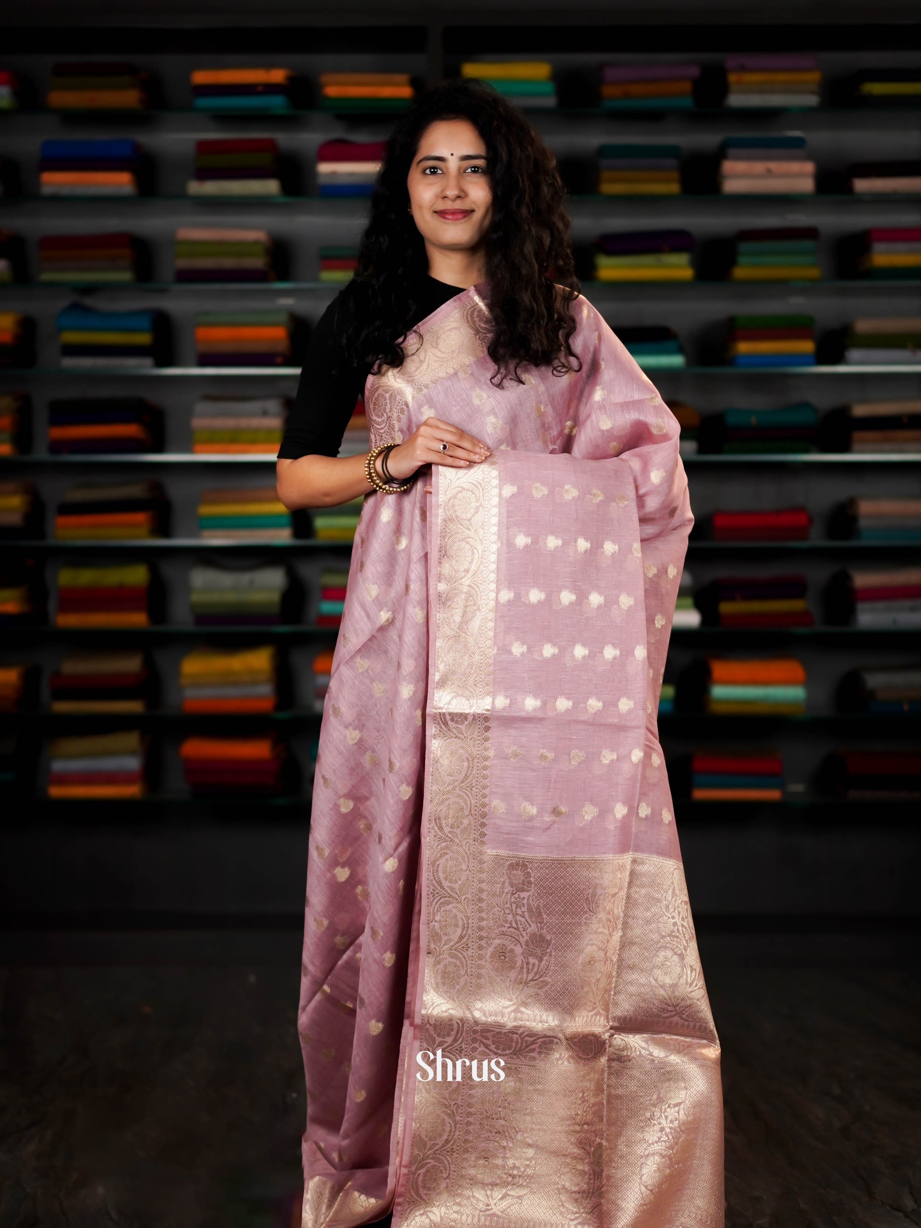 Peachy Pink - Linen silk Saree - Shop on ShrusEternity.com
