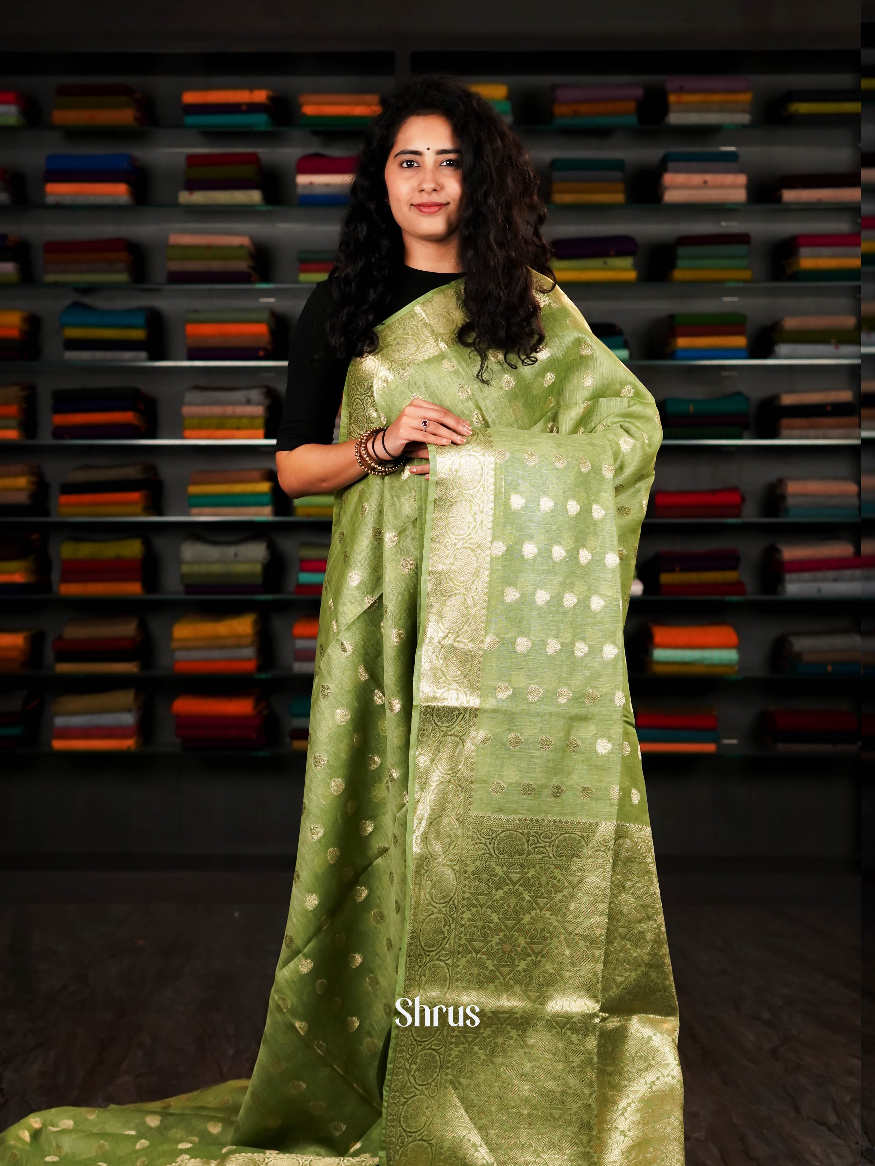 Pista Green - Linen silk Saree - Shop on ShrusEternity.com