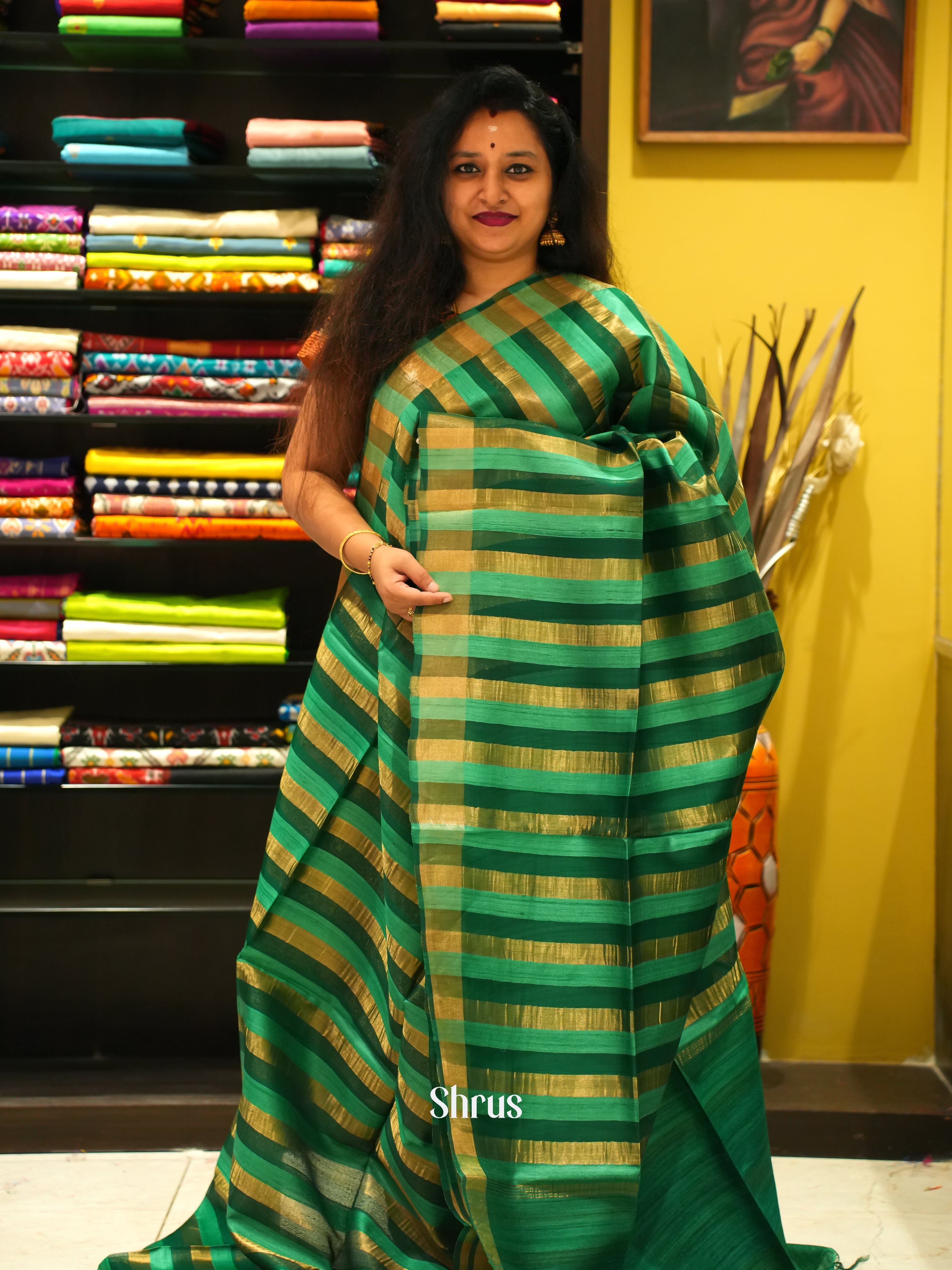Light & Dark Green - Tussar Saree - Shop on ShrusEternity.com