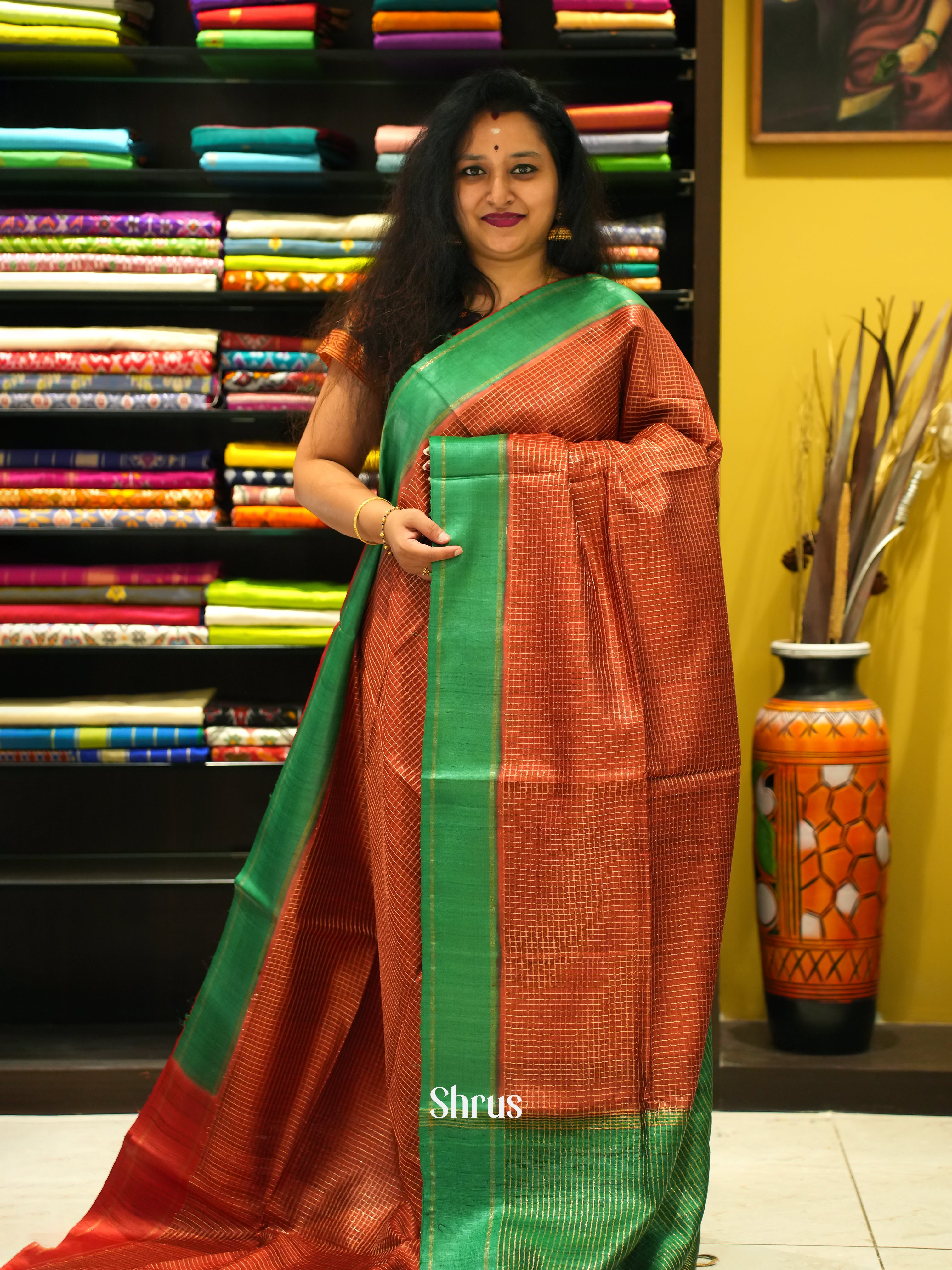 Red & Green - Tussar Saree