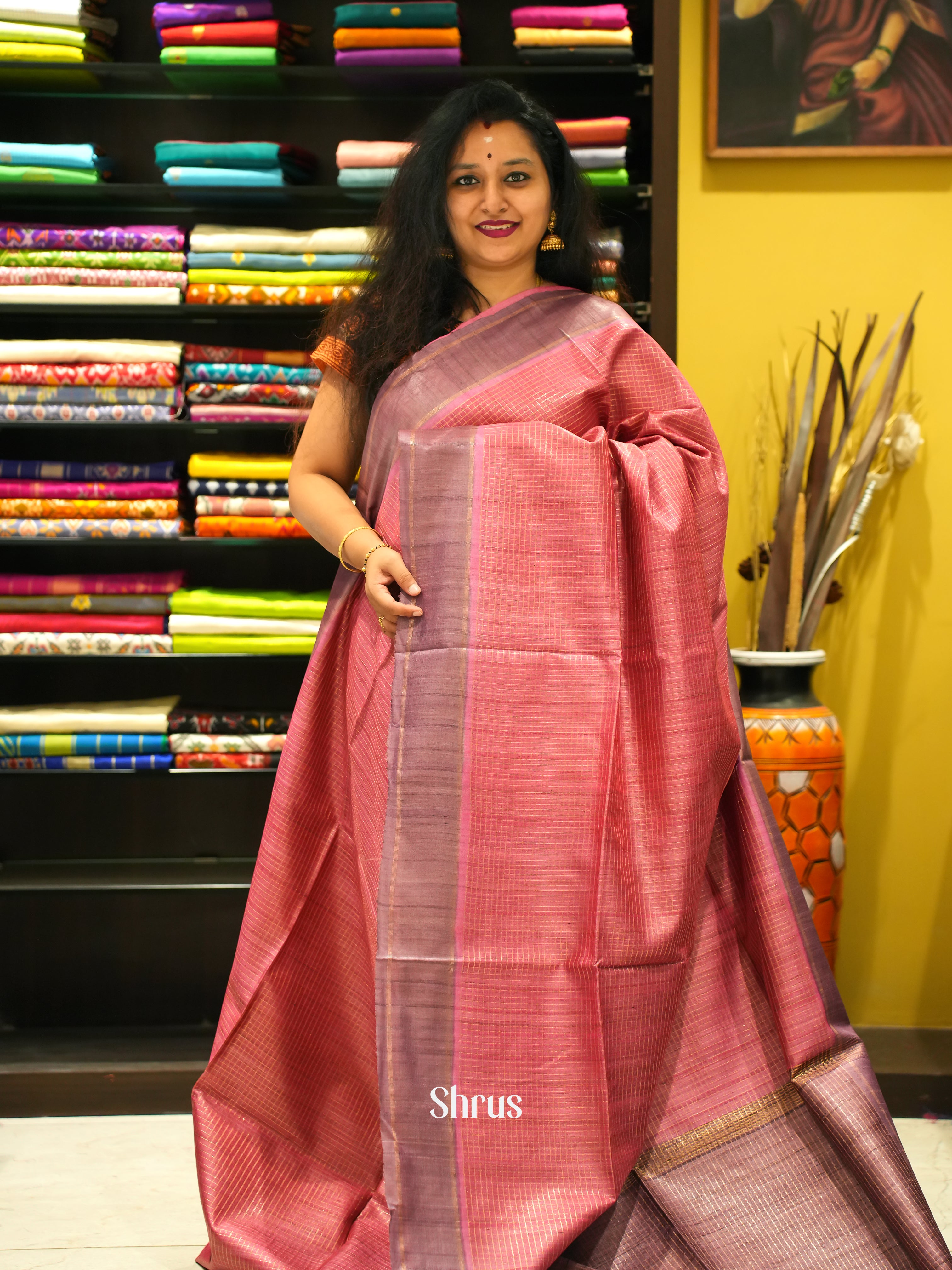 Pink & Onion Pink - Tussar Saree - Shop on ShrusEternity.com