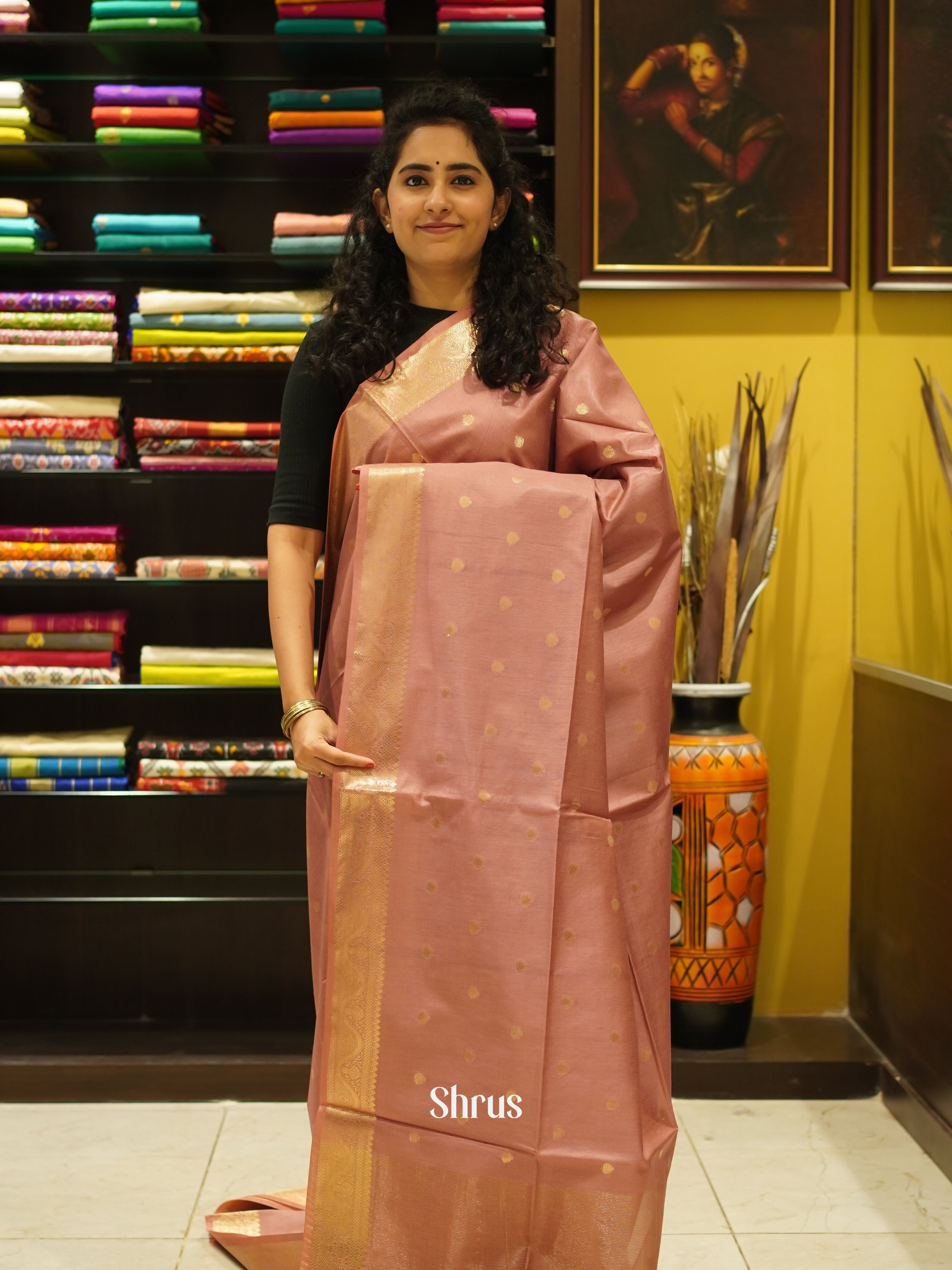 Dusty Pink (Single Tone)- Semi Silk Cotton Saree - Shop on ShrusEternity.com