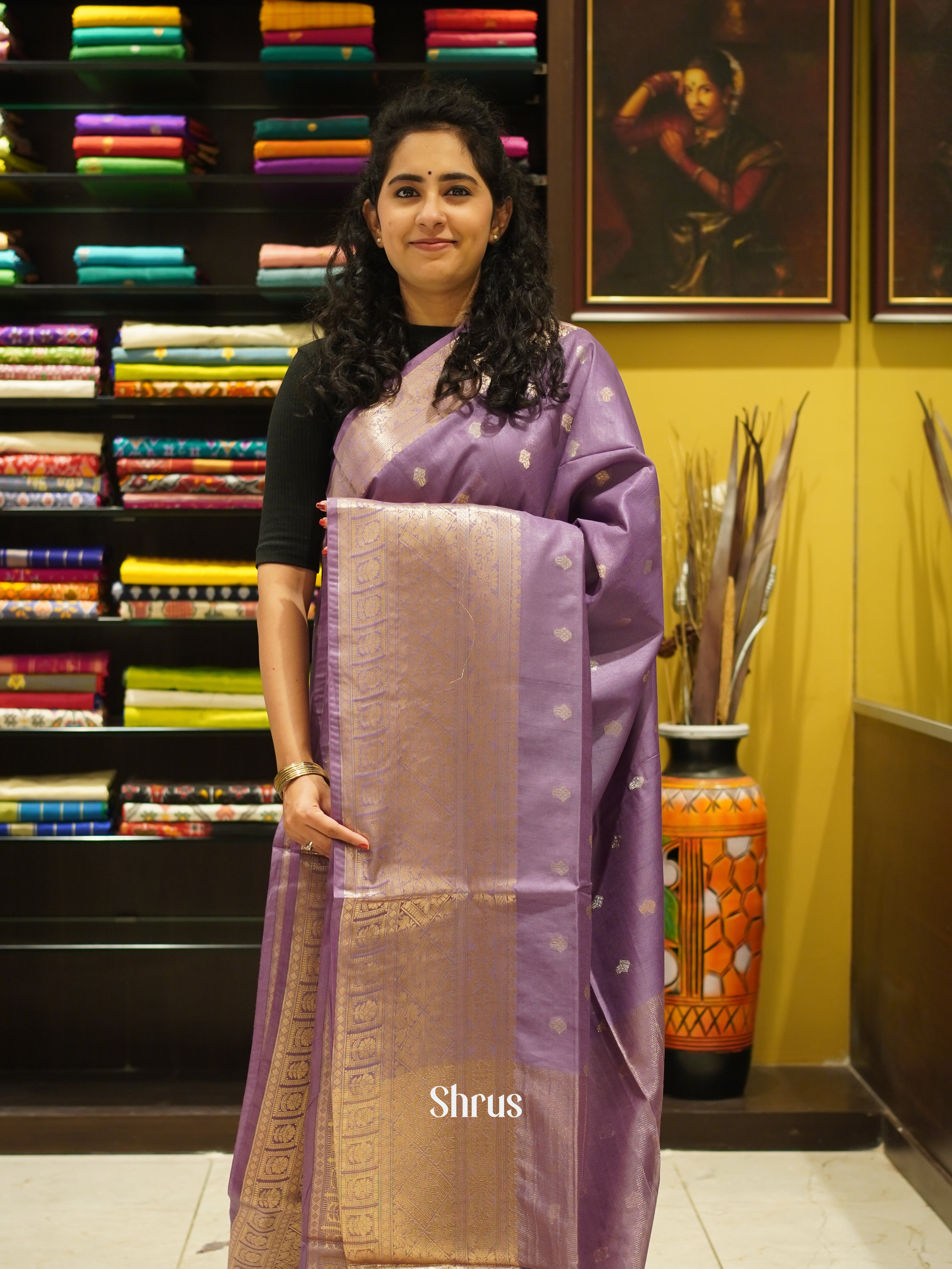 Lavender(Single Tone)- Semi Silk Cotton Saree - Shop on ShrusEternity.com