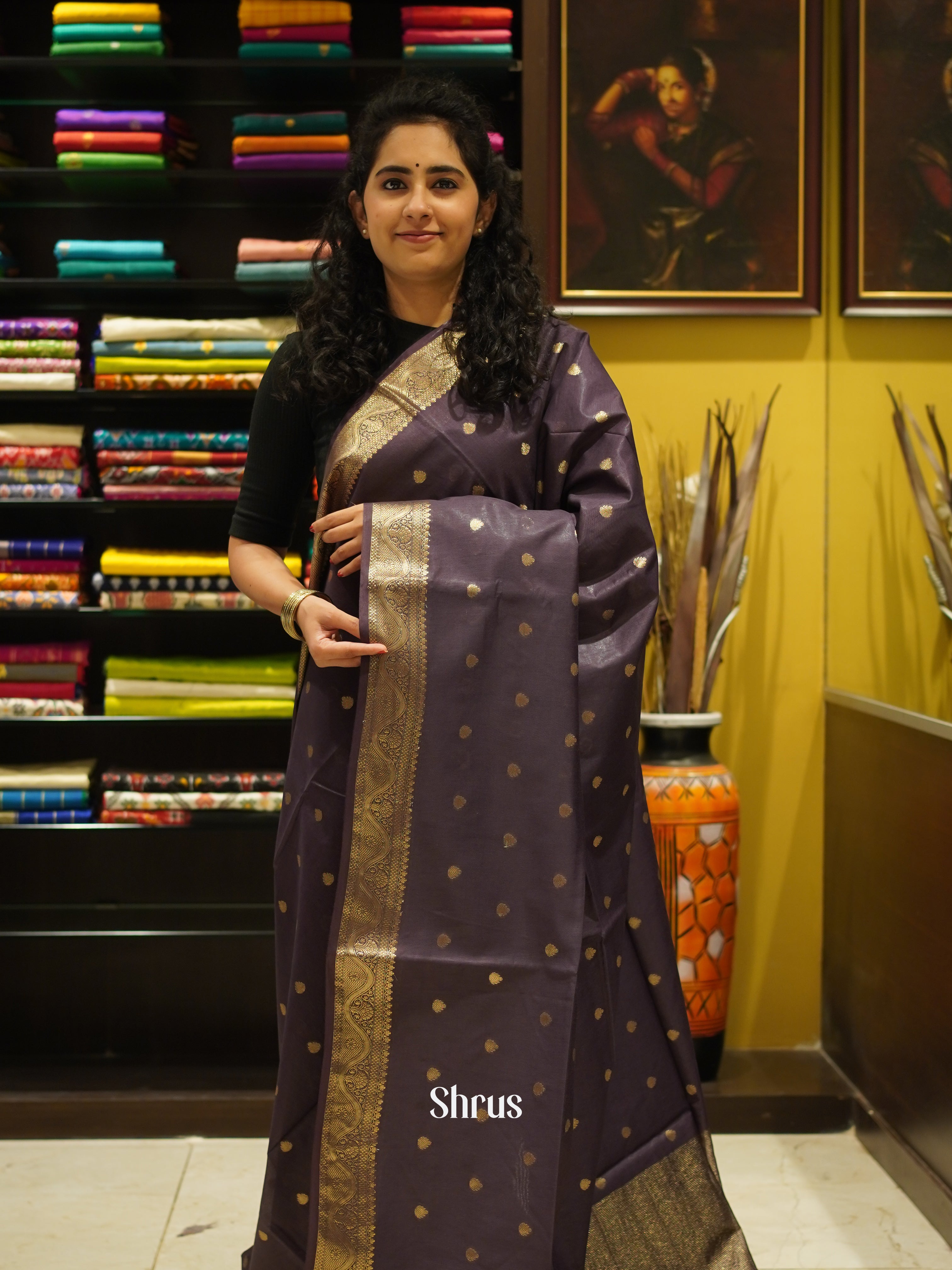 Grey(Single Tone)- Semi Silk Cotton Saree - Shop on ShrusEternity.com