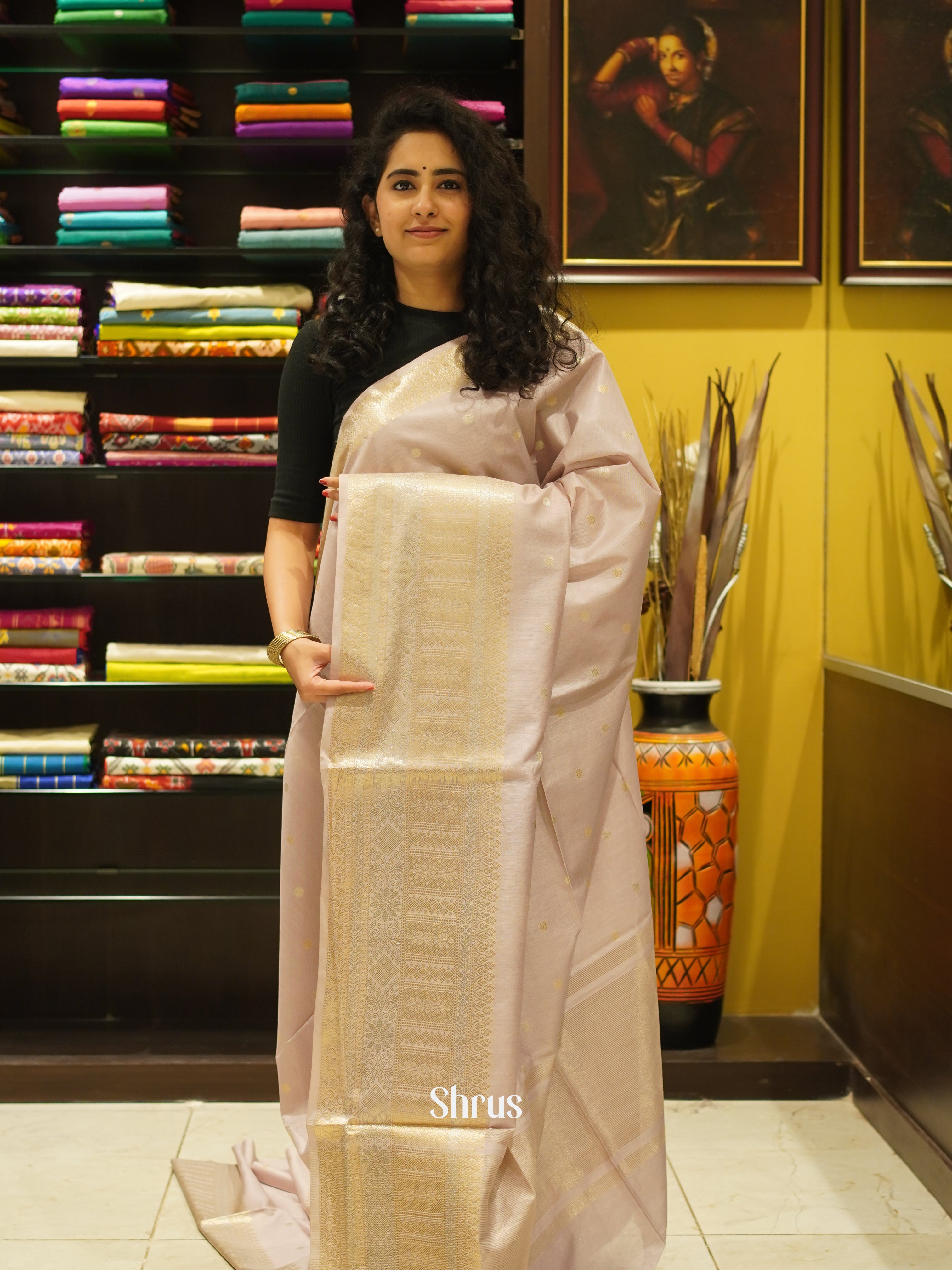 Dusty Pink(Single Tone)- Semi Siolk Cotton Saree - Shop on ShrusEternity.com