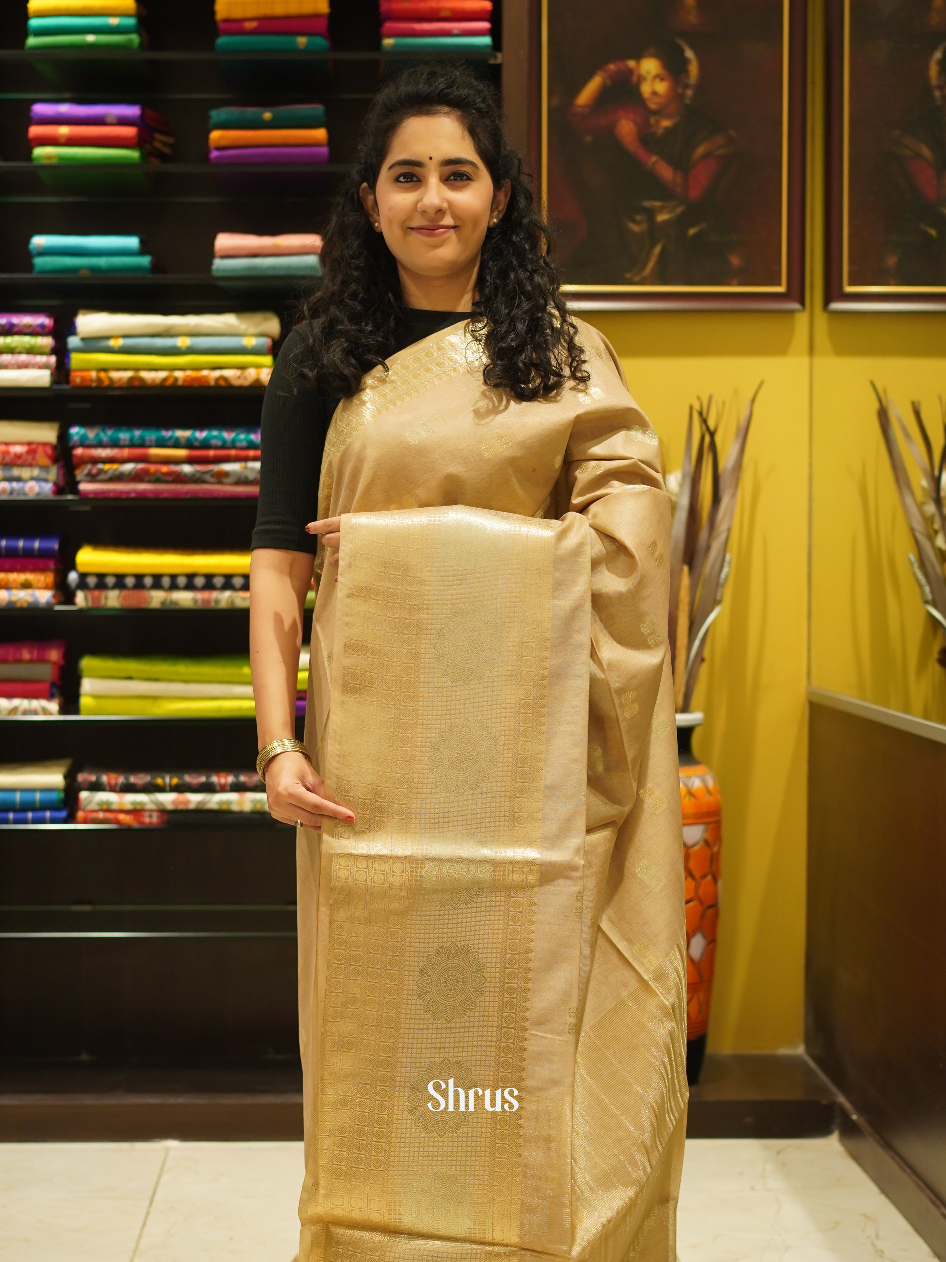 Beige(Single tone) - Semi Silk Cotton Saree - Shop on ShrusEternity.com