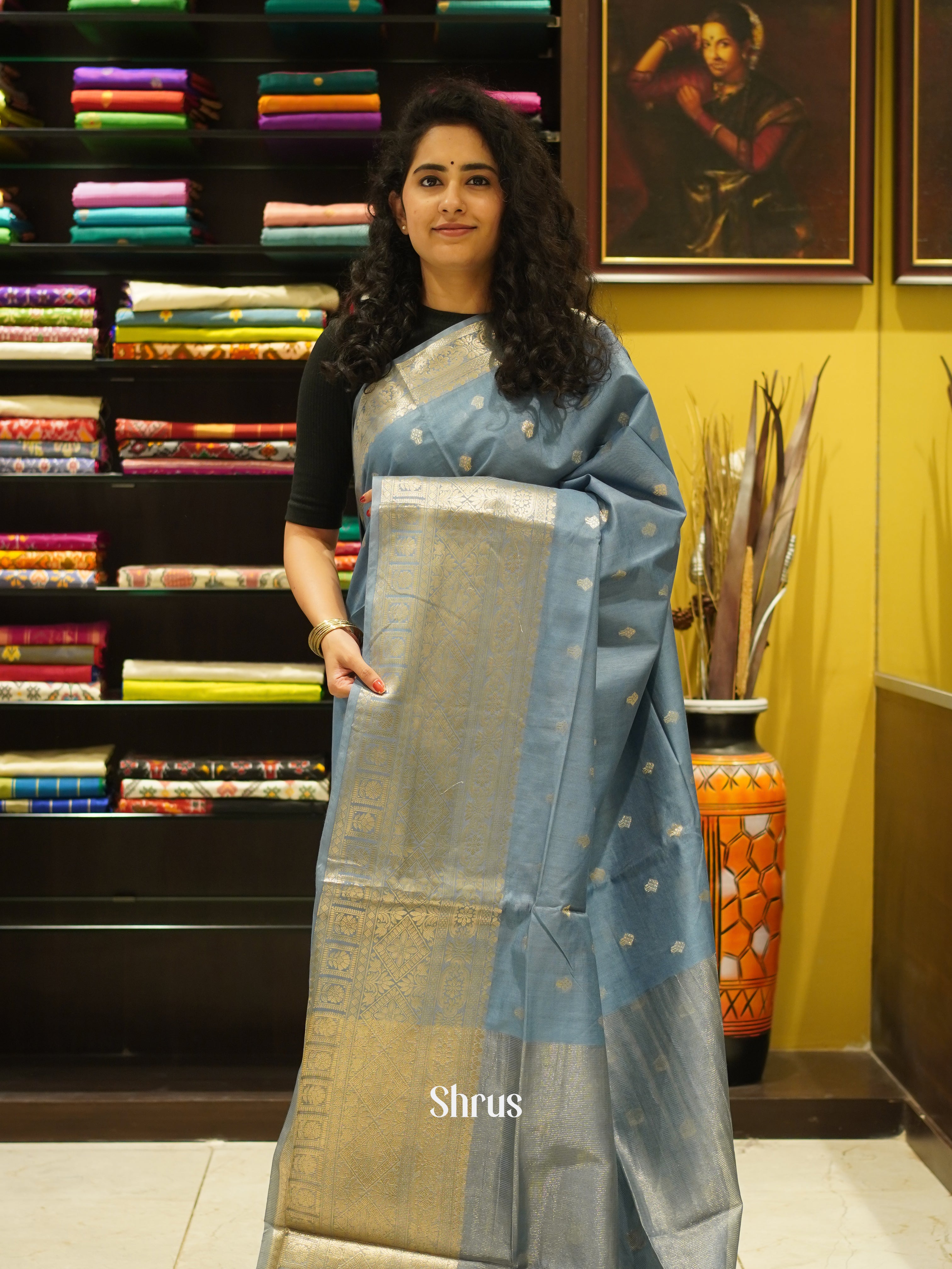 Grey(Single Tone) - Semi Silk Cotton Saree - Shop on ShrusEternity.com