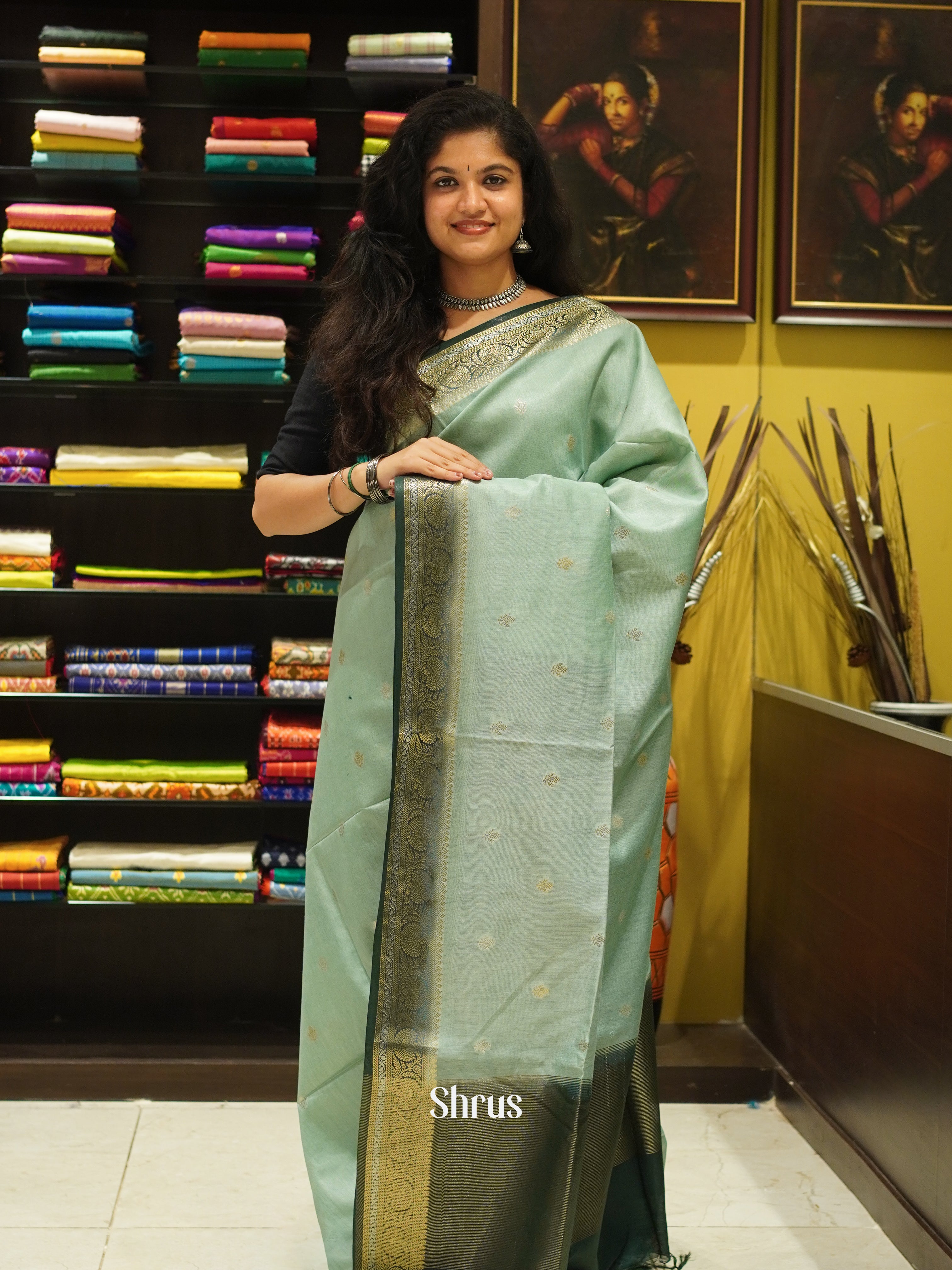 Light Green & Green - North Silkcotton Saree - Shop on ShrusEternity.com