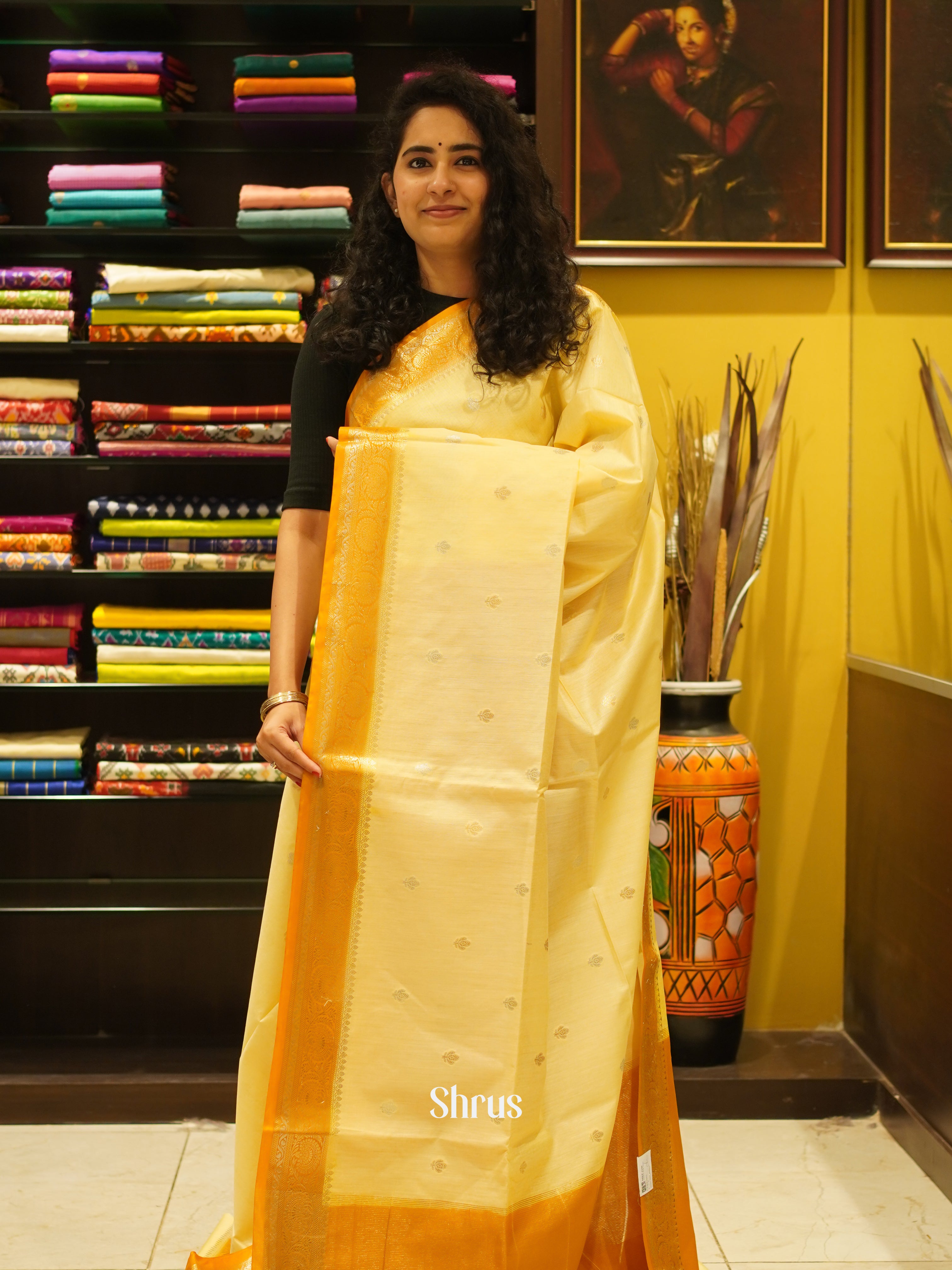 Mildf Yellow & Orange - Semi Silk Cotton Saree - Shop on ShrusEternity.com