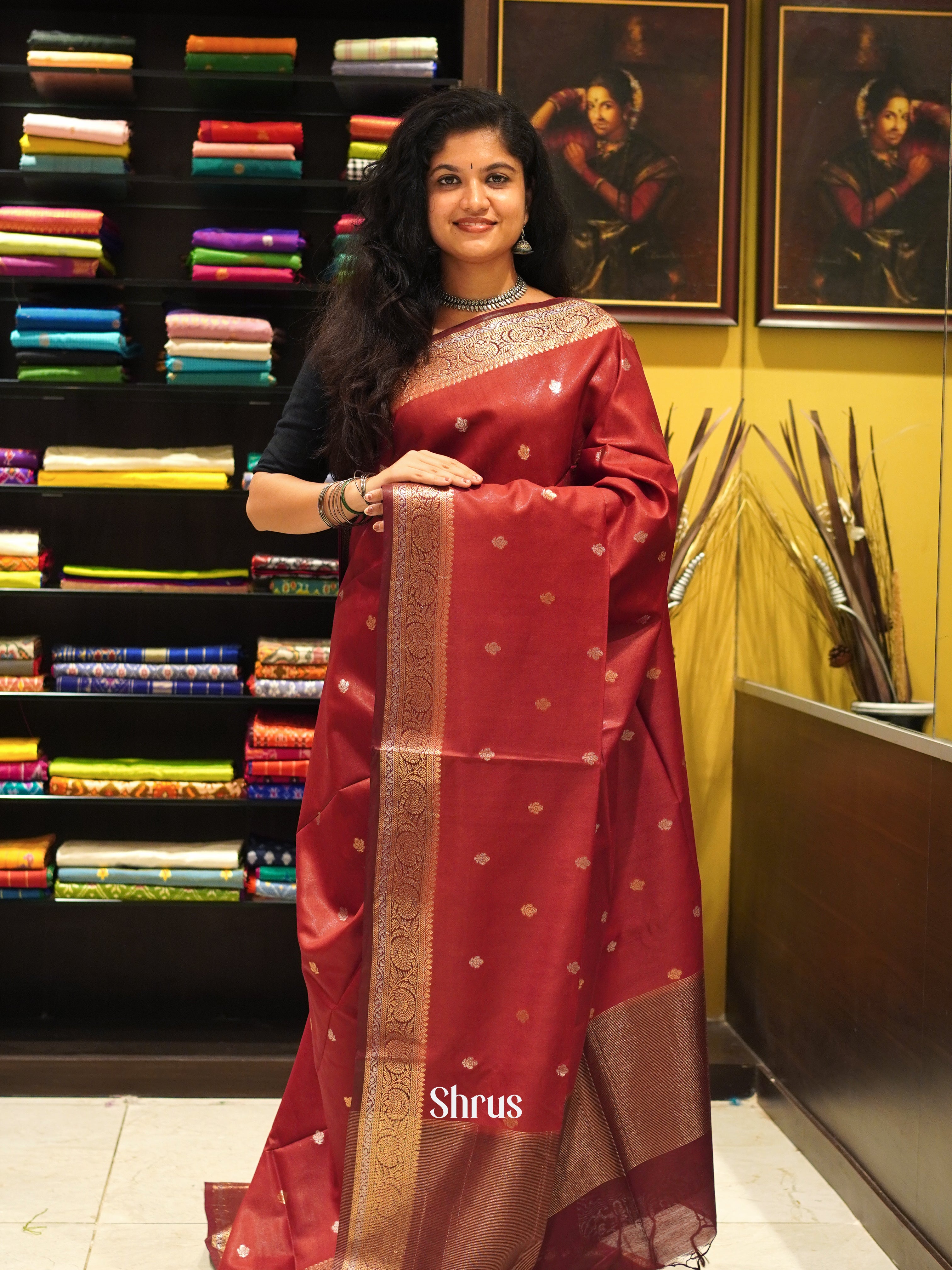 Red & Brown -North silkcotton Saree - Shop on ShrusEternity.com