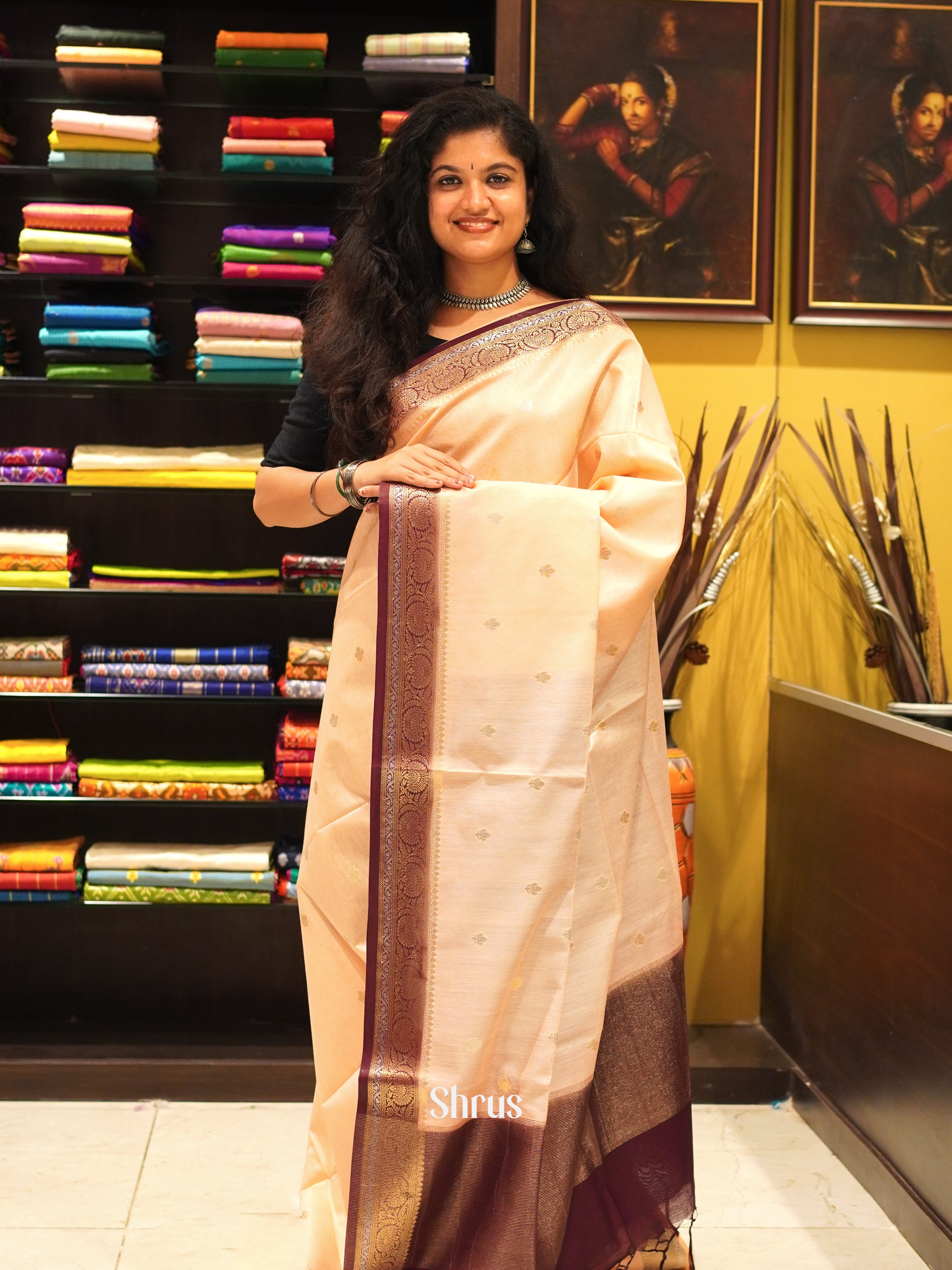Peach & Brown -North silkcotton Saree - Shop on ShrusEternity.com