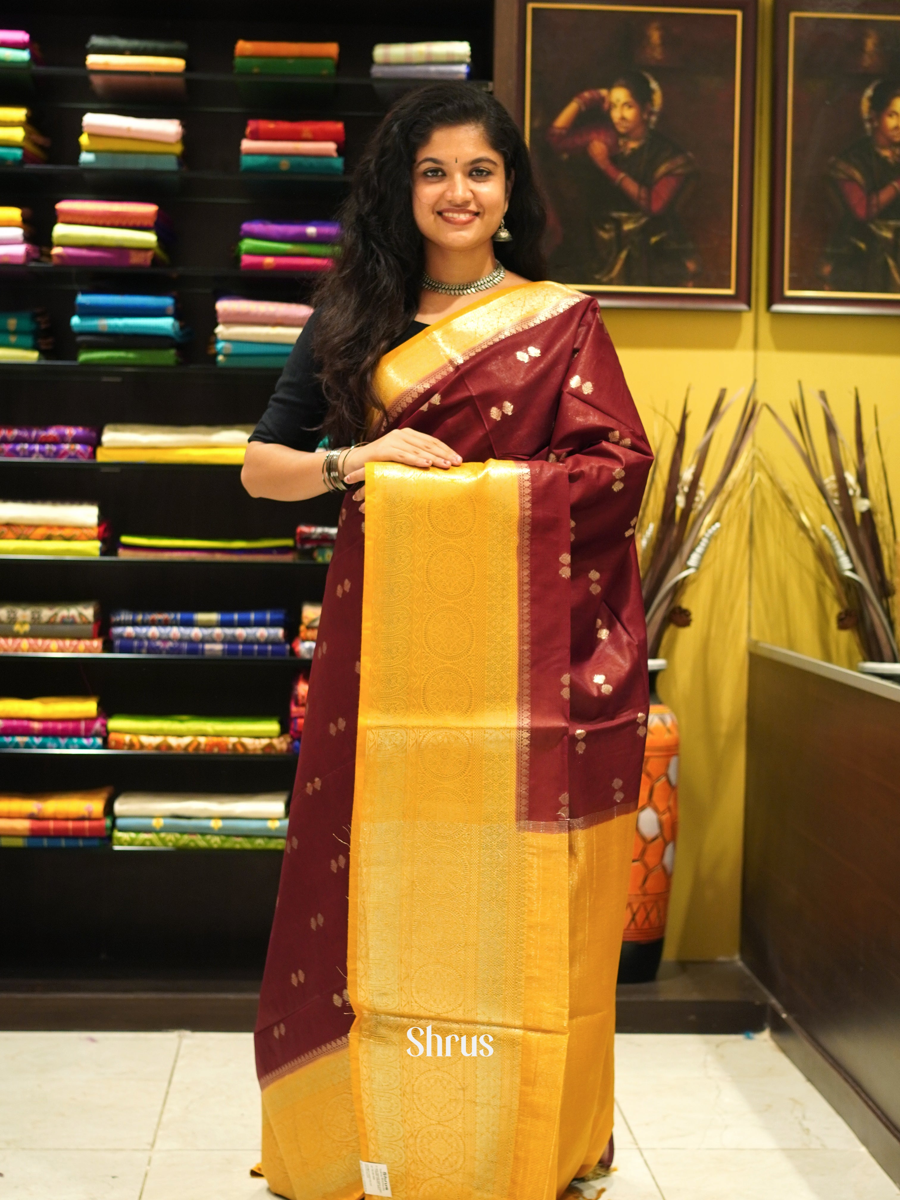 Maroon & Orange -North silkcotton Saree - Shop on ShrusEternity.com
