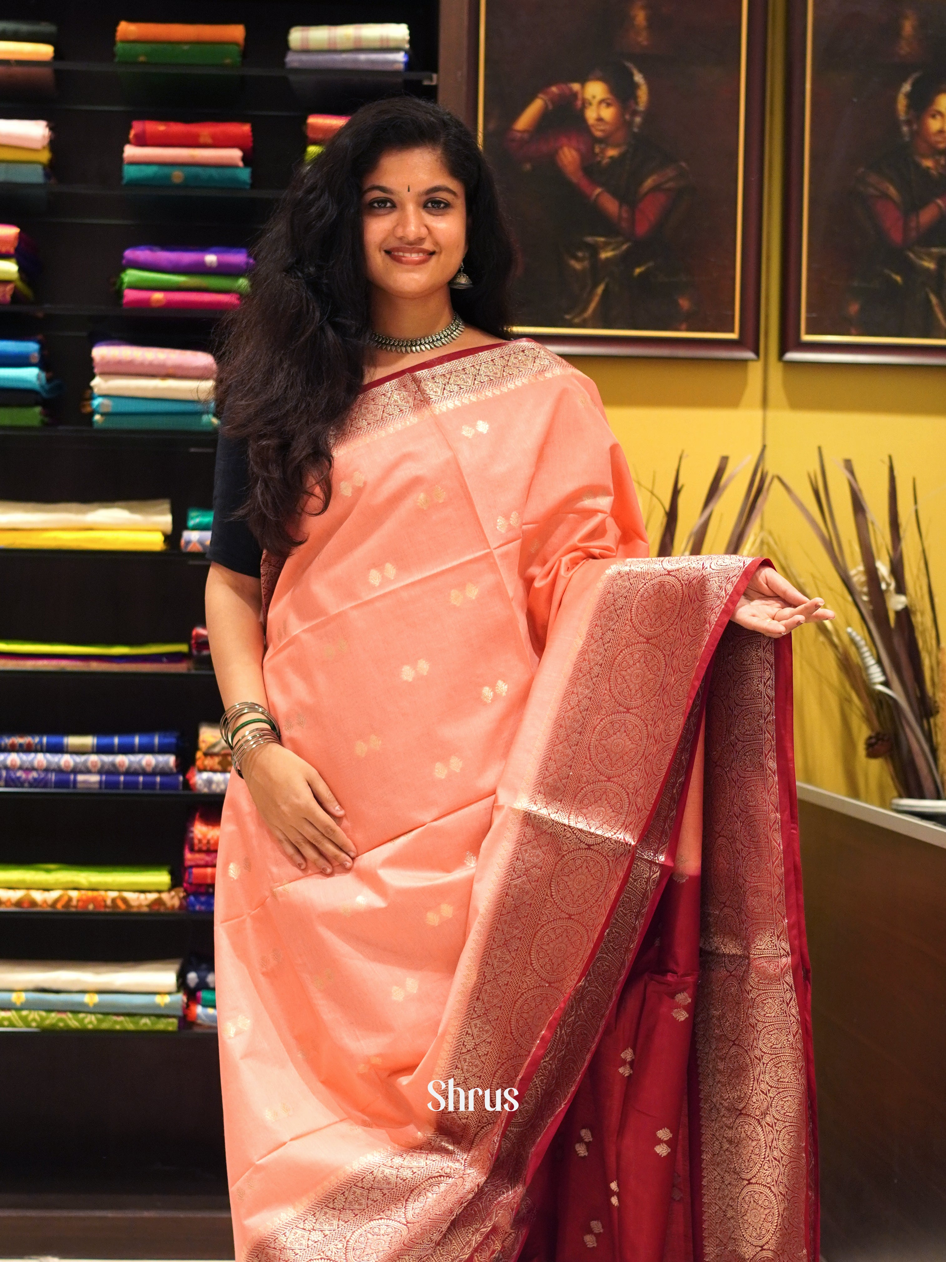 Peachish Pink & Red -North silkcotton - Shop on ShrusEternity.com