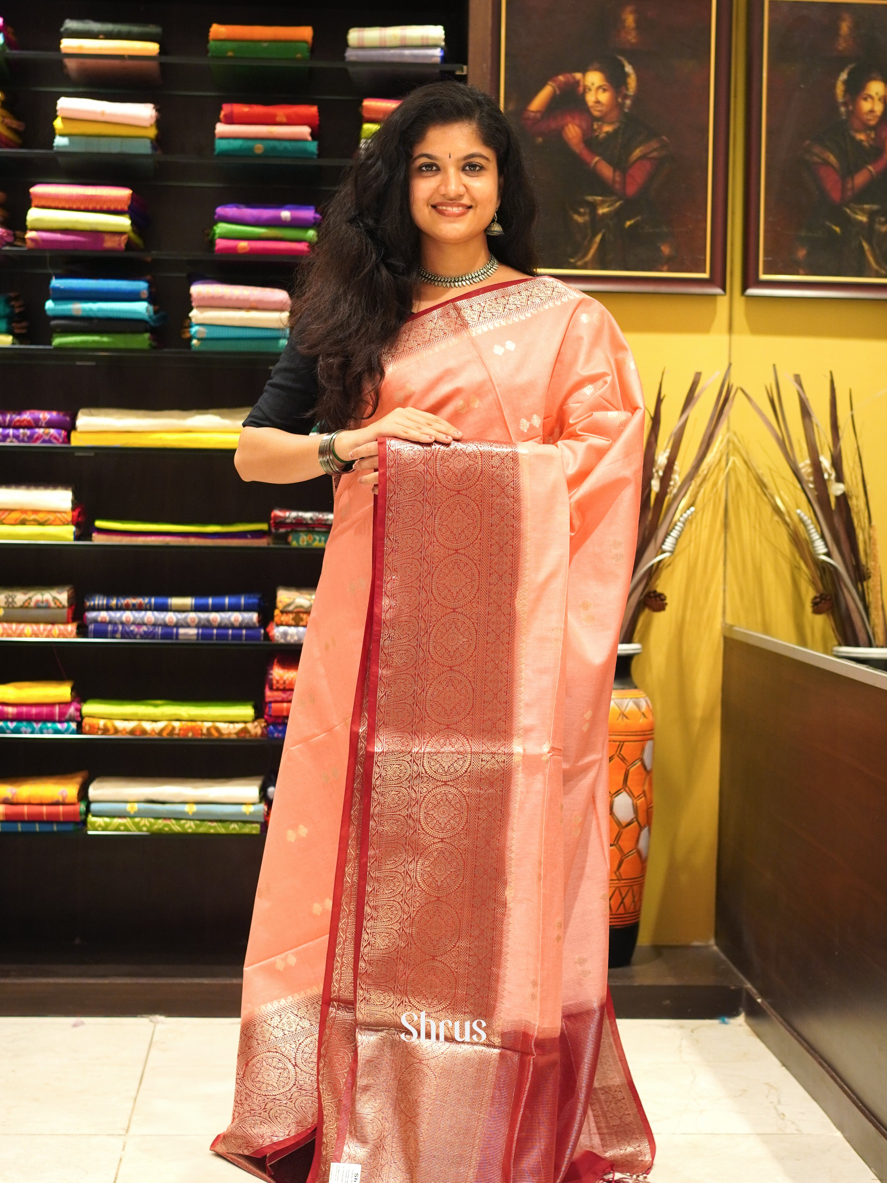 Peachish Pink & Red -North silkcotton - Shop on ShrusEternity.com