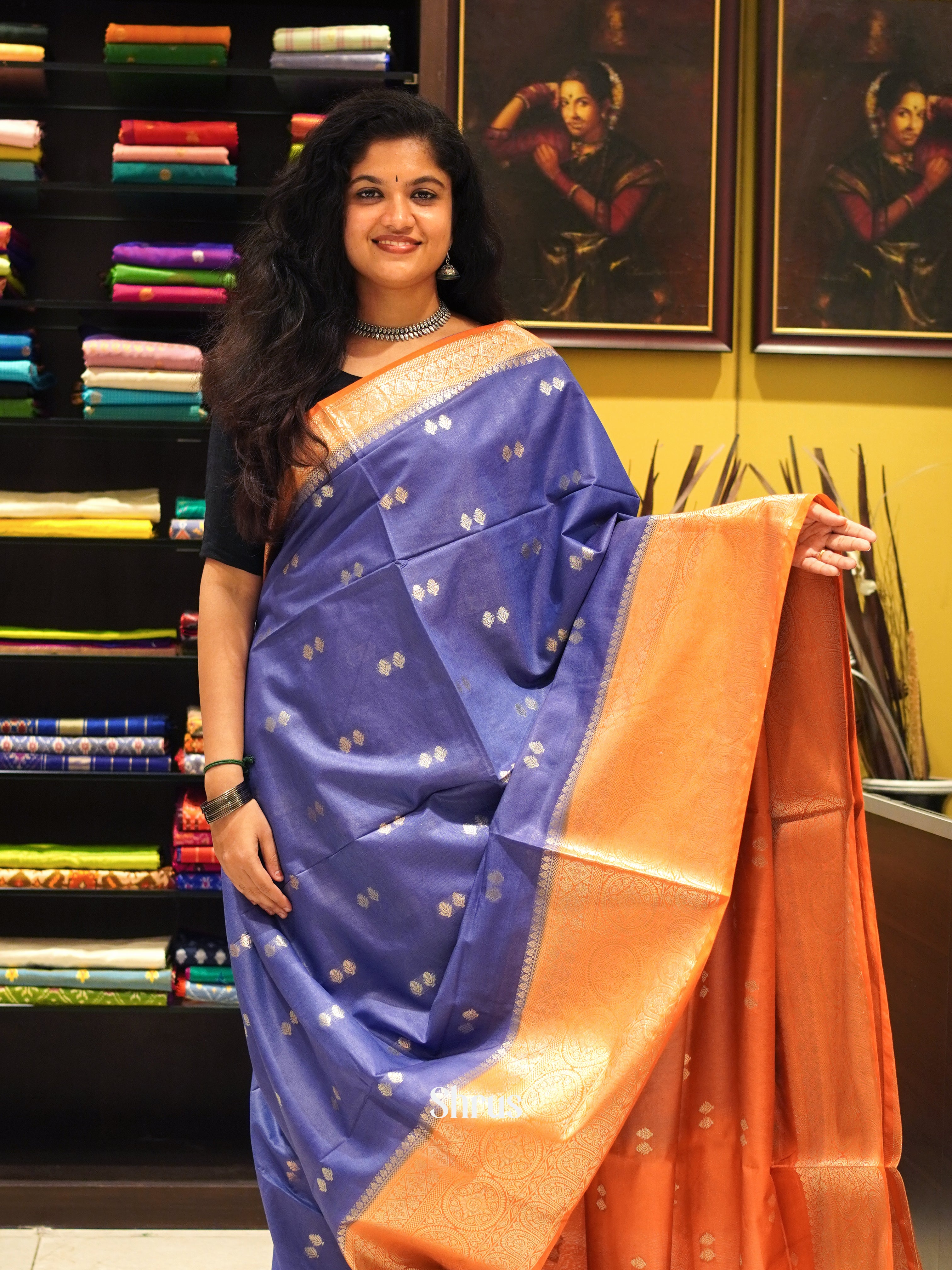 Purple & Orange - North silkcotton Saree - Shop on ShrusEternity.com