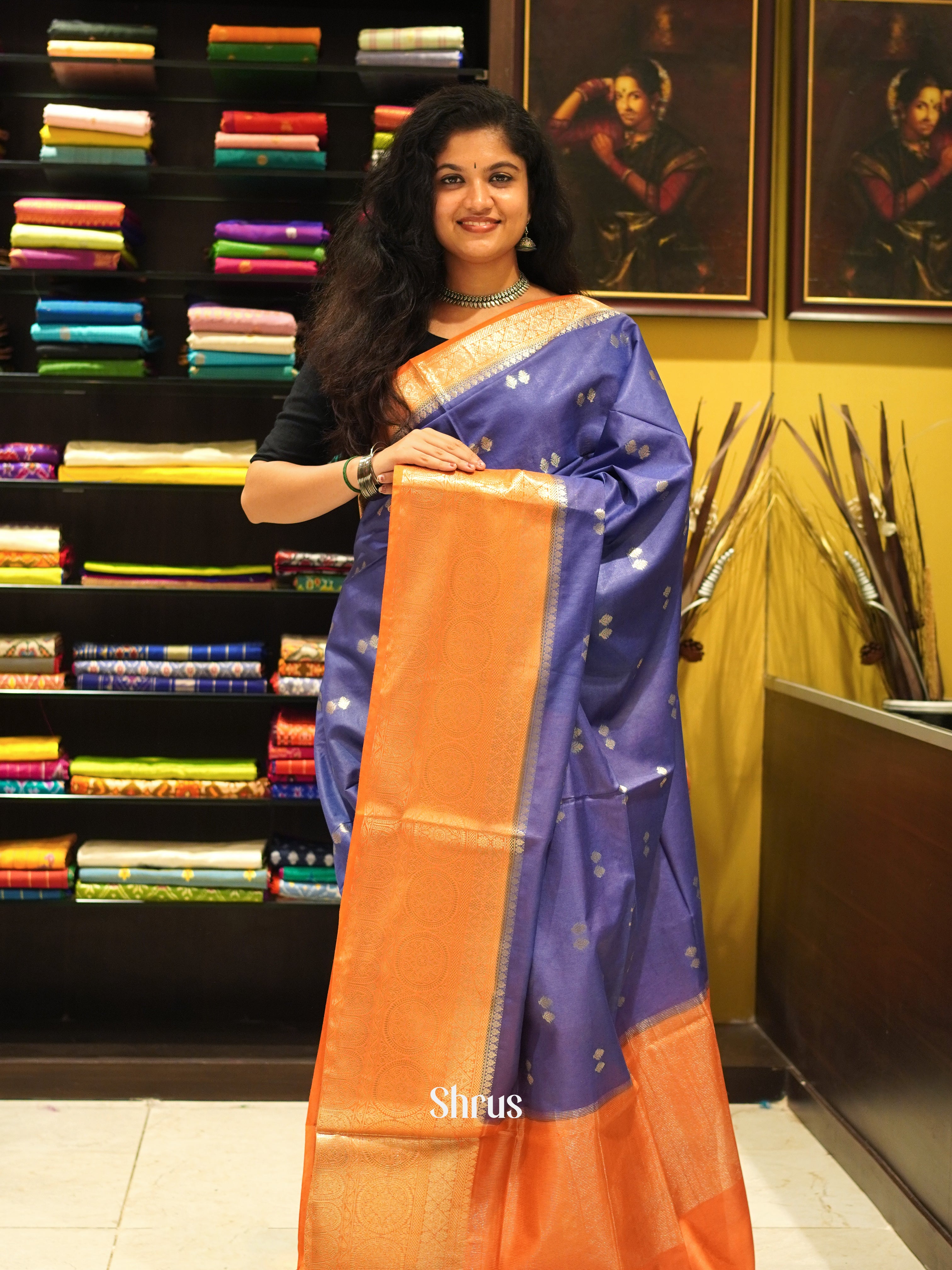 Purple & Orange - North silkcotton Saree - Shop on ShrusEternity.com