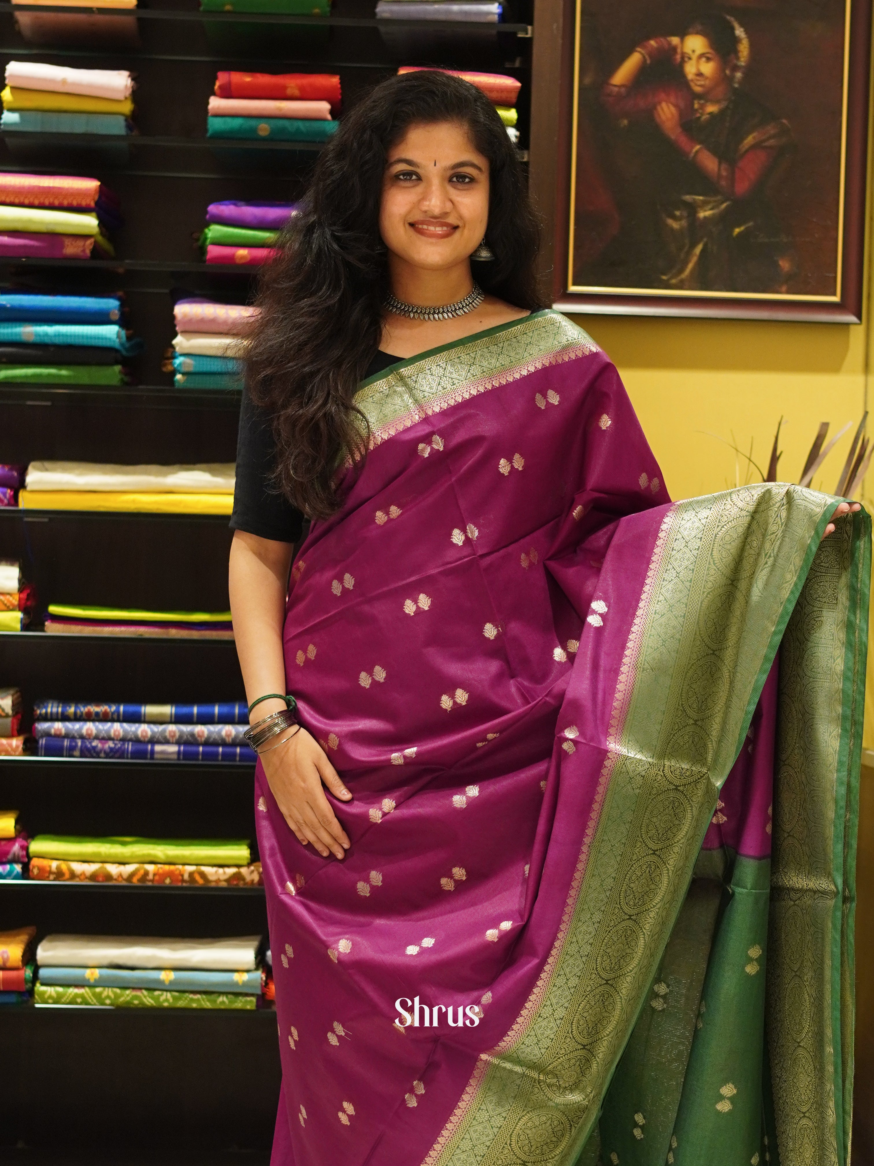 Purple & Green - North Silkcotton Saree - Shop on ShrusEternity.com