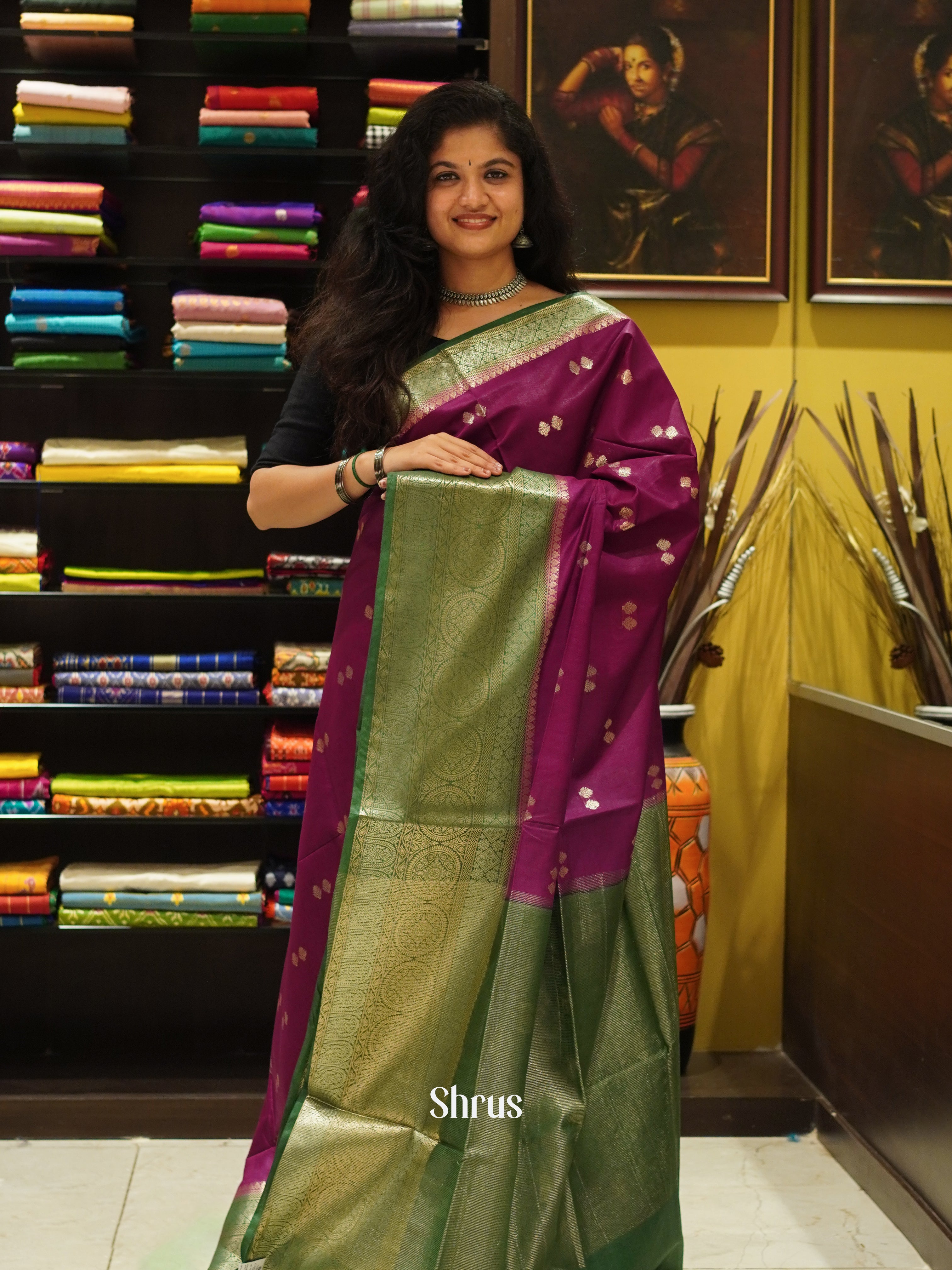 Purple & Green - North Silkcotton Saree - Shop on ShrusEternity.com