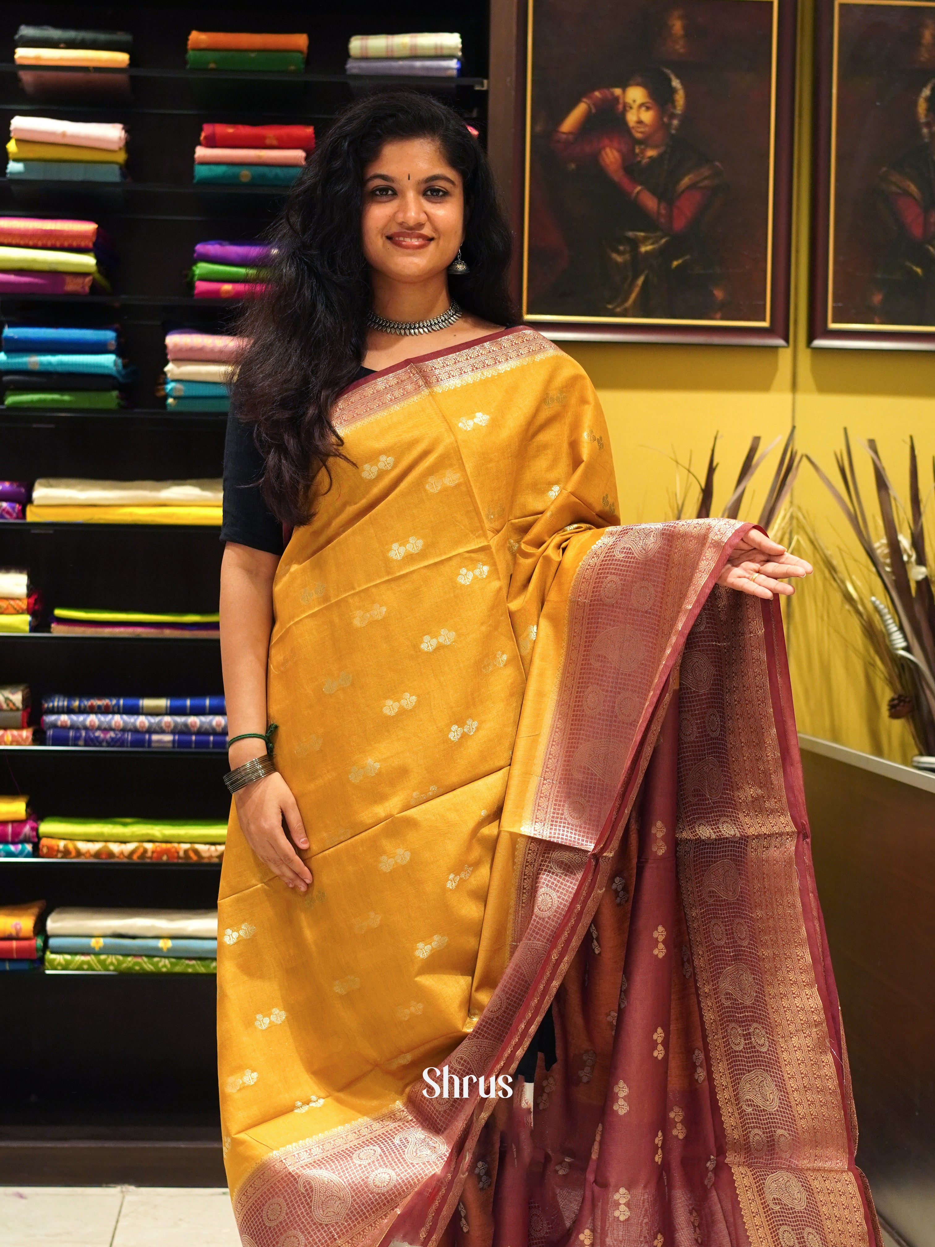 Orange & Brown -North silkcotton Saree - Shop on ShrusEternity.com
