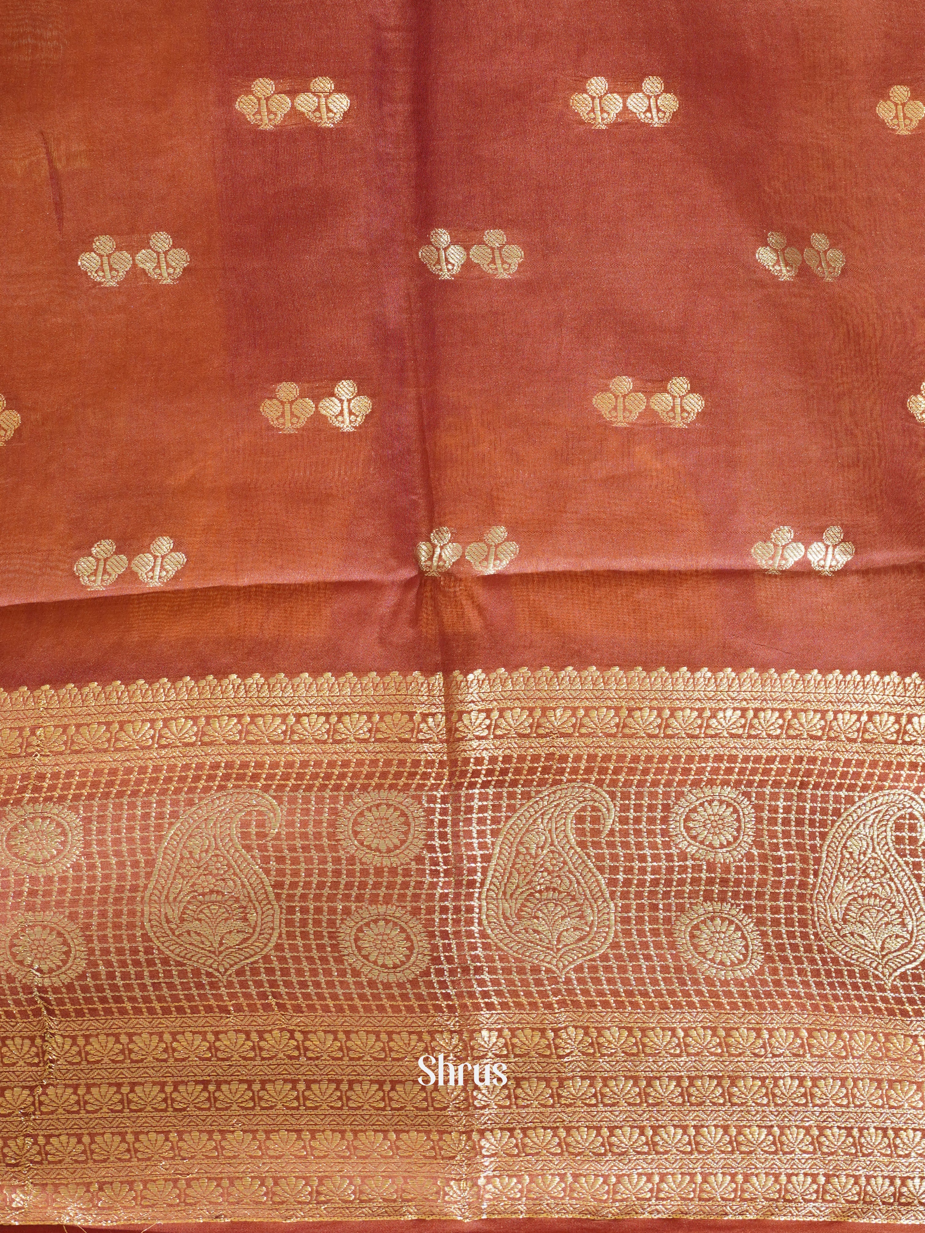 Orange & Brown -North silkcotton Saree - Shop on ShrusEternity.com