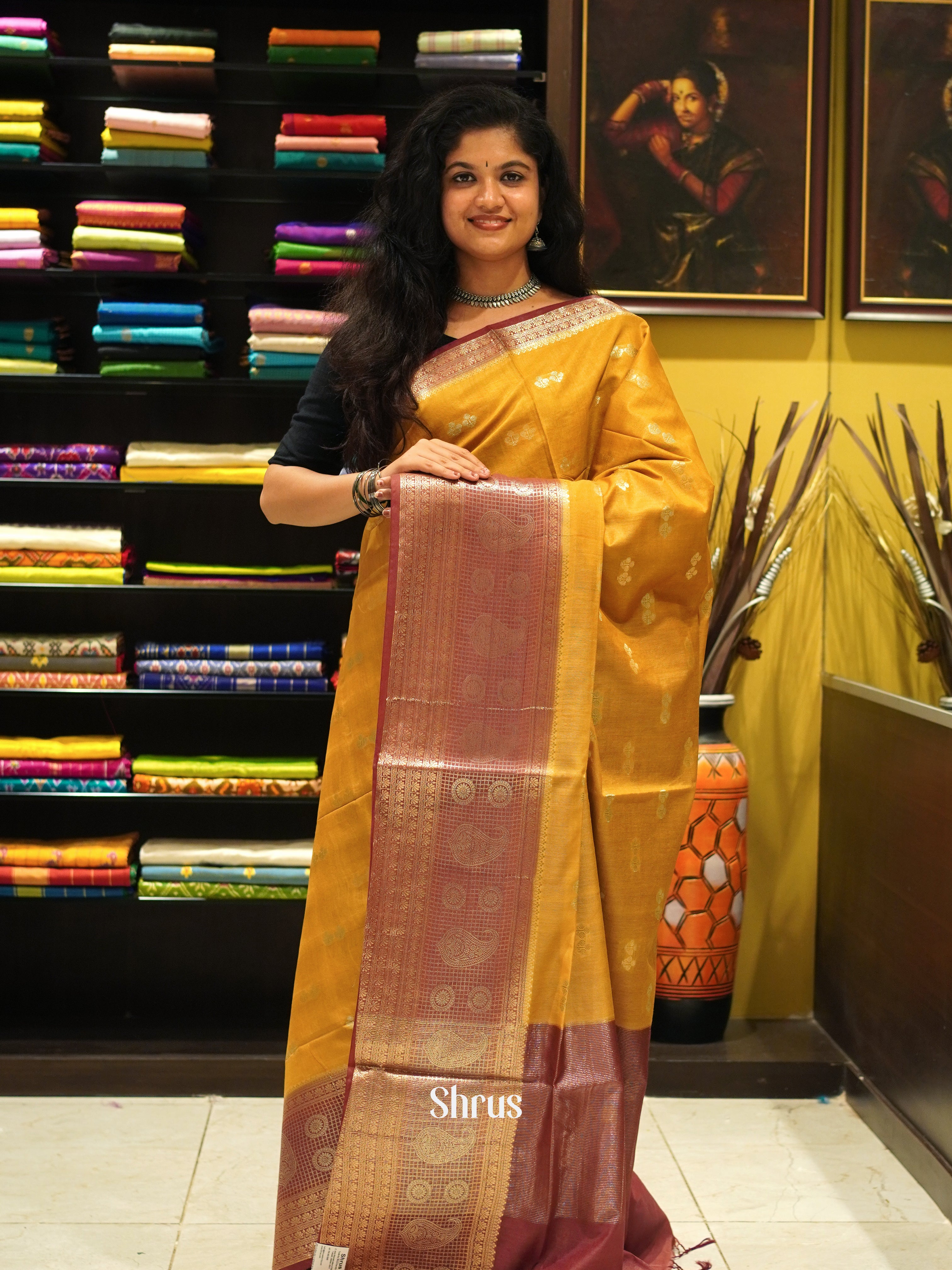 Orange & Brown -North silkcotton Saree - Shop on ShrusEternity.com