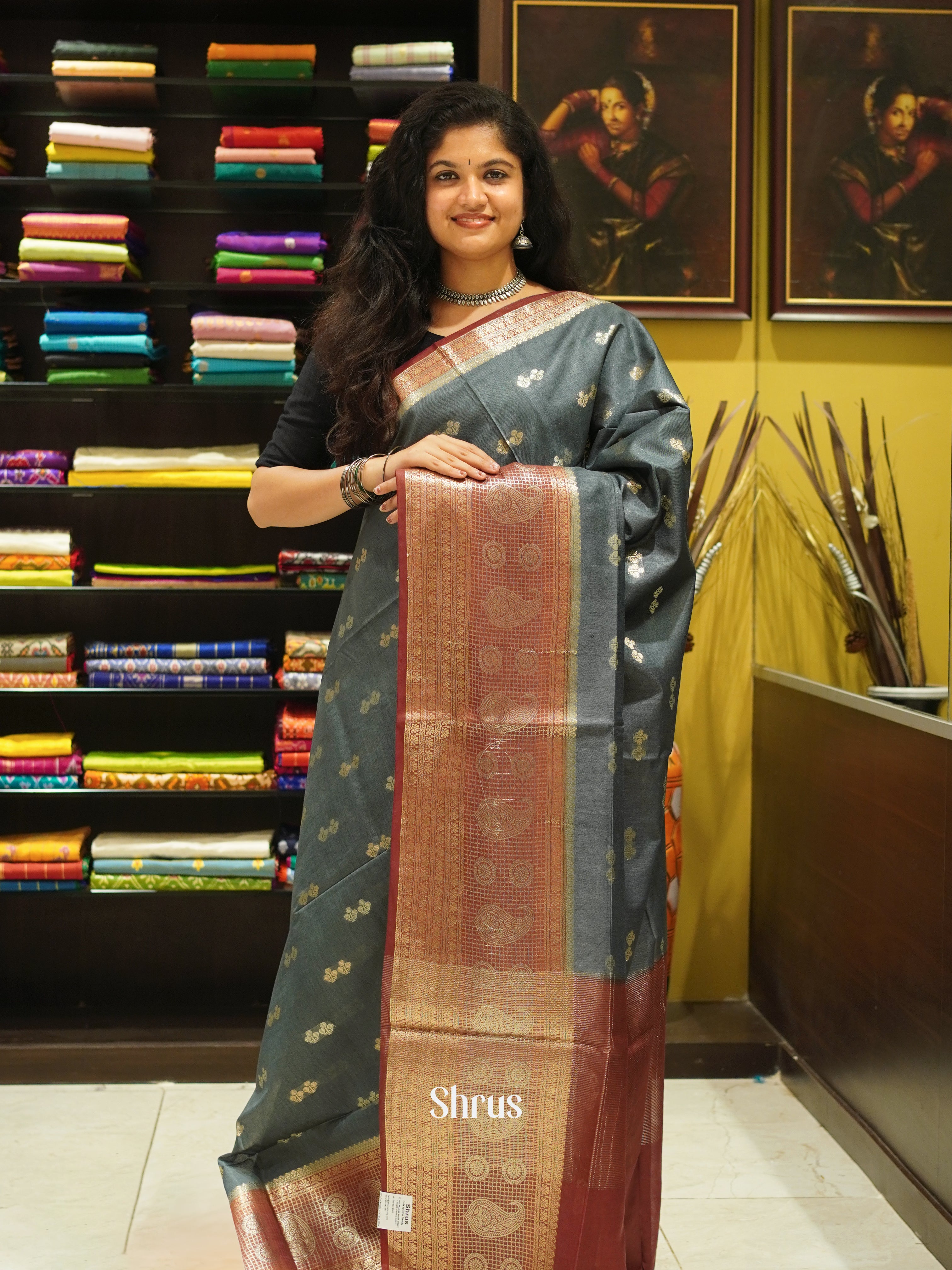 Grey & Brown - North Silkcotton Saree - Shop on ShrusEternity.com