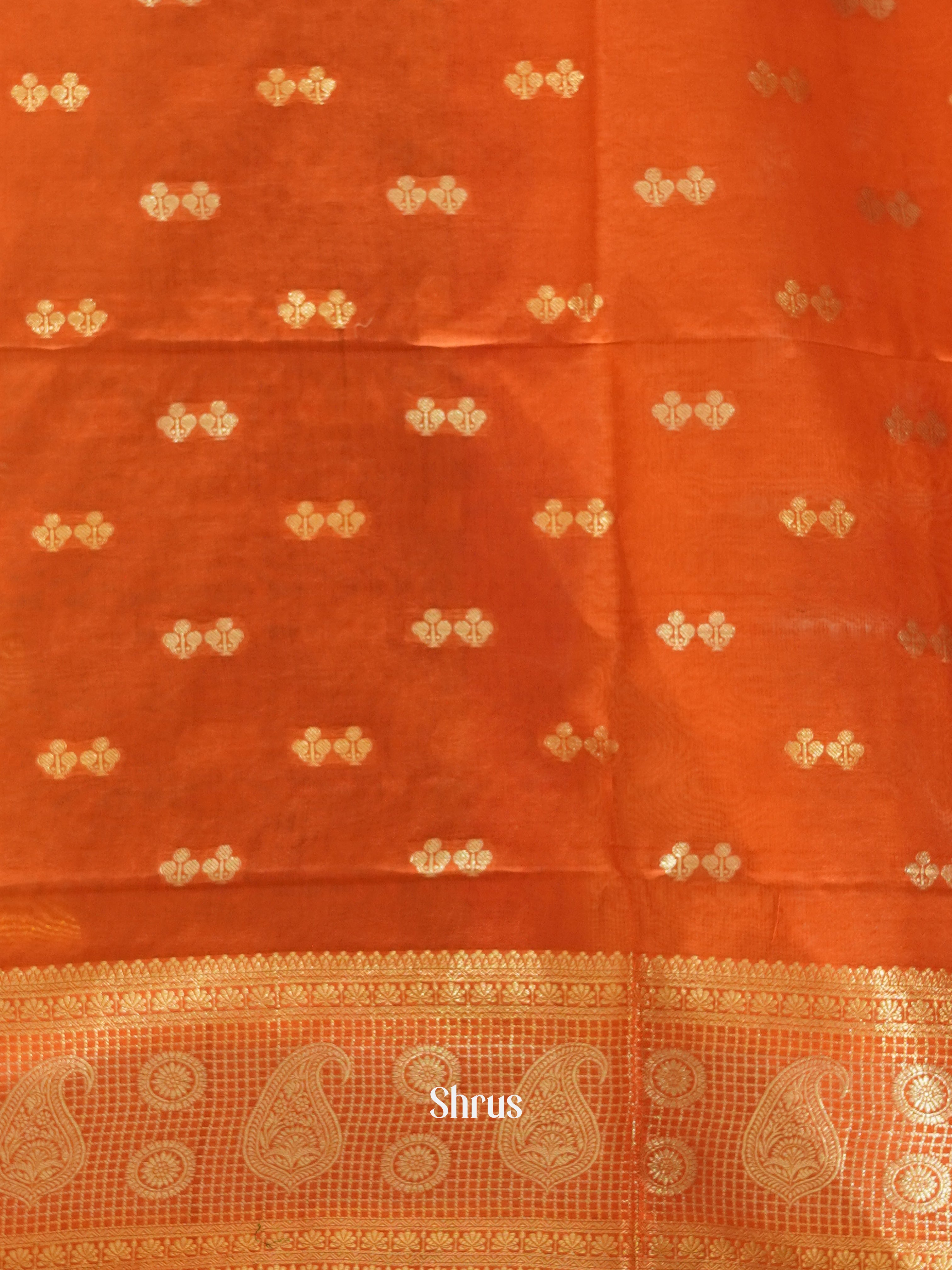 Green & Orange - Semi Silk Cotton Saree - Shop on ShrusEternity.com