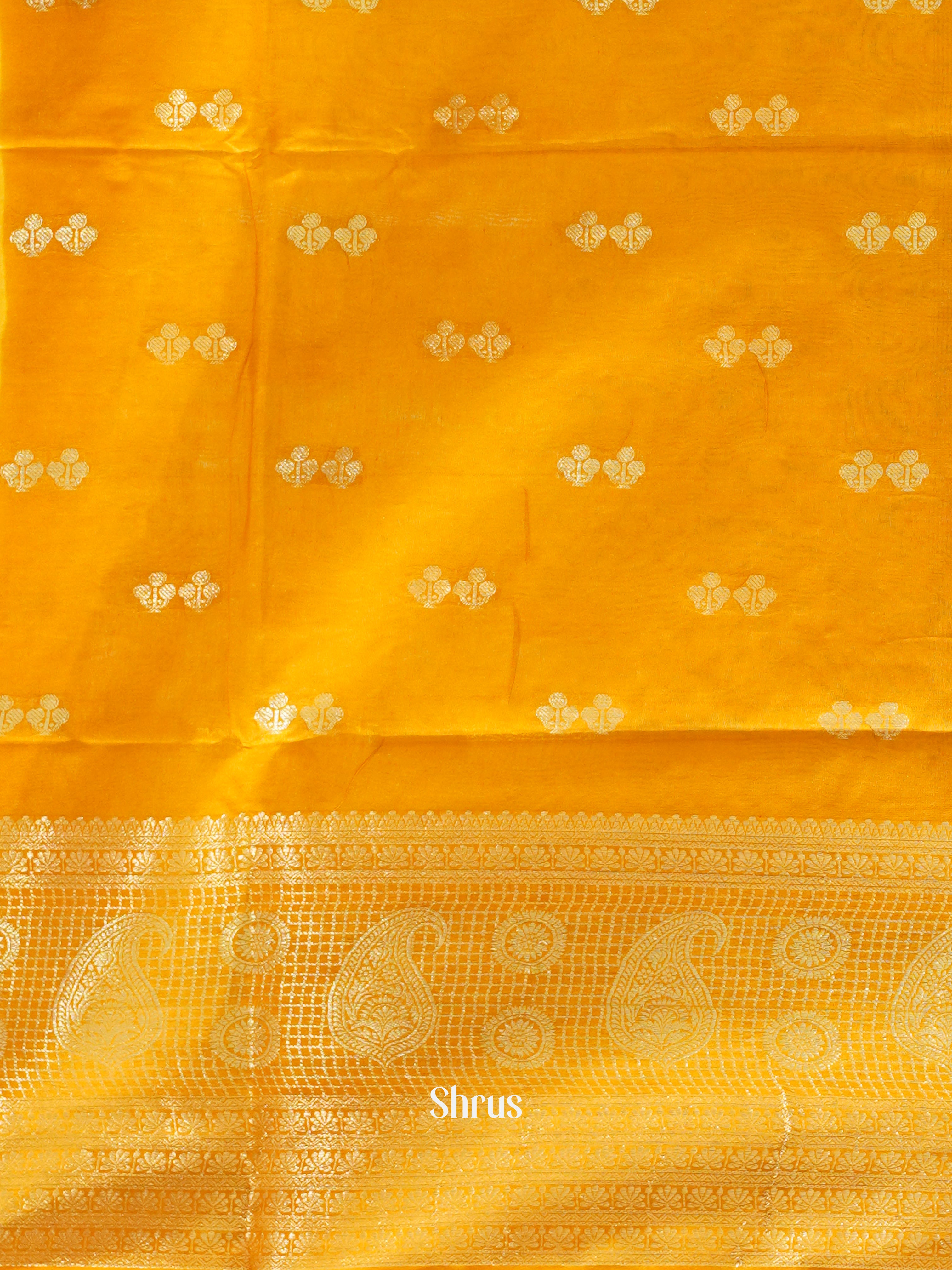 Yellow & Orange - Semi Silk Cotton Saree - Shop on ShrusEternity.com