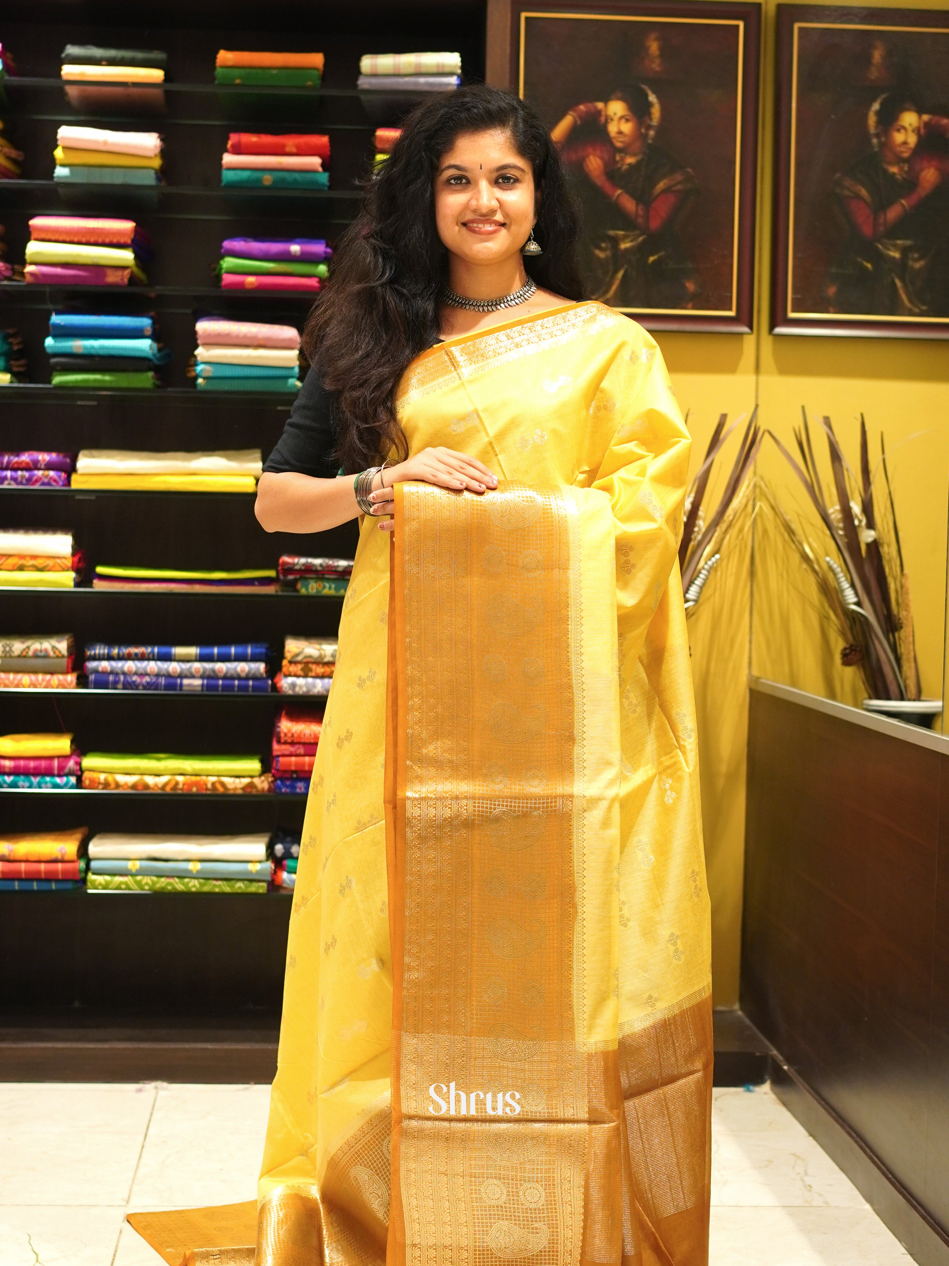 Yellow & Orange - North silkcotton Saree - Shop on ShrusEternity.com
