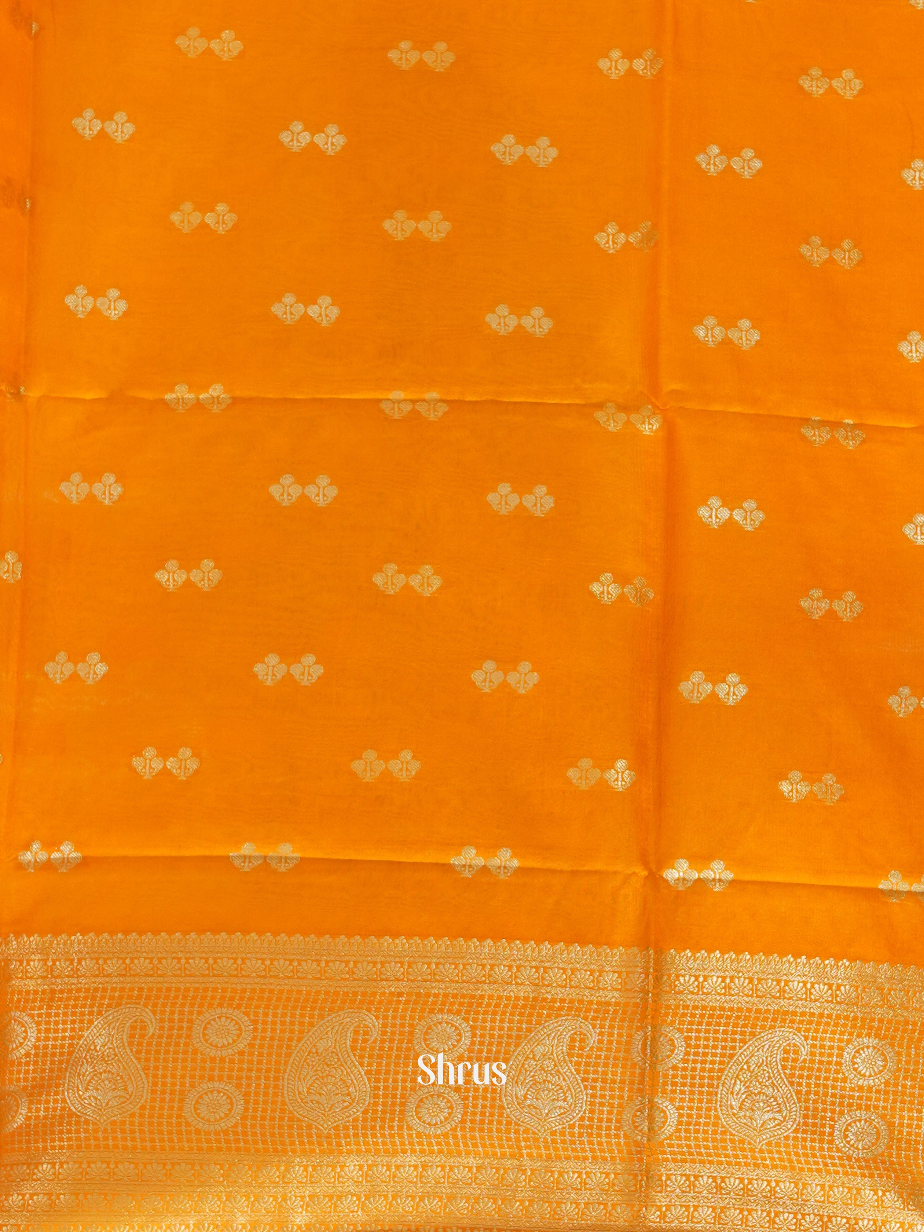 Yellow & Orange -Semi Silk Cotton saree - Shop on ShrusEternity.com