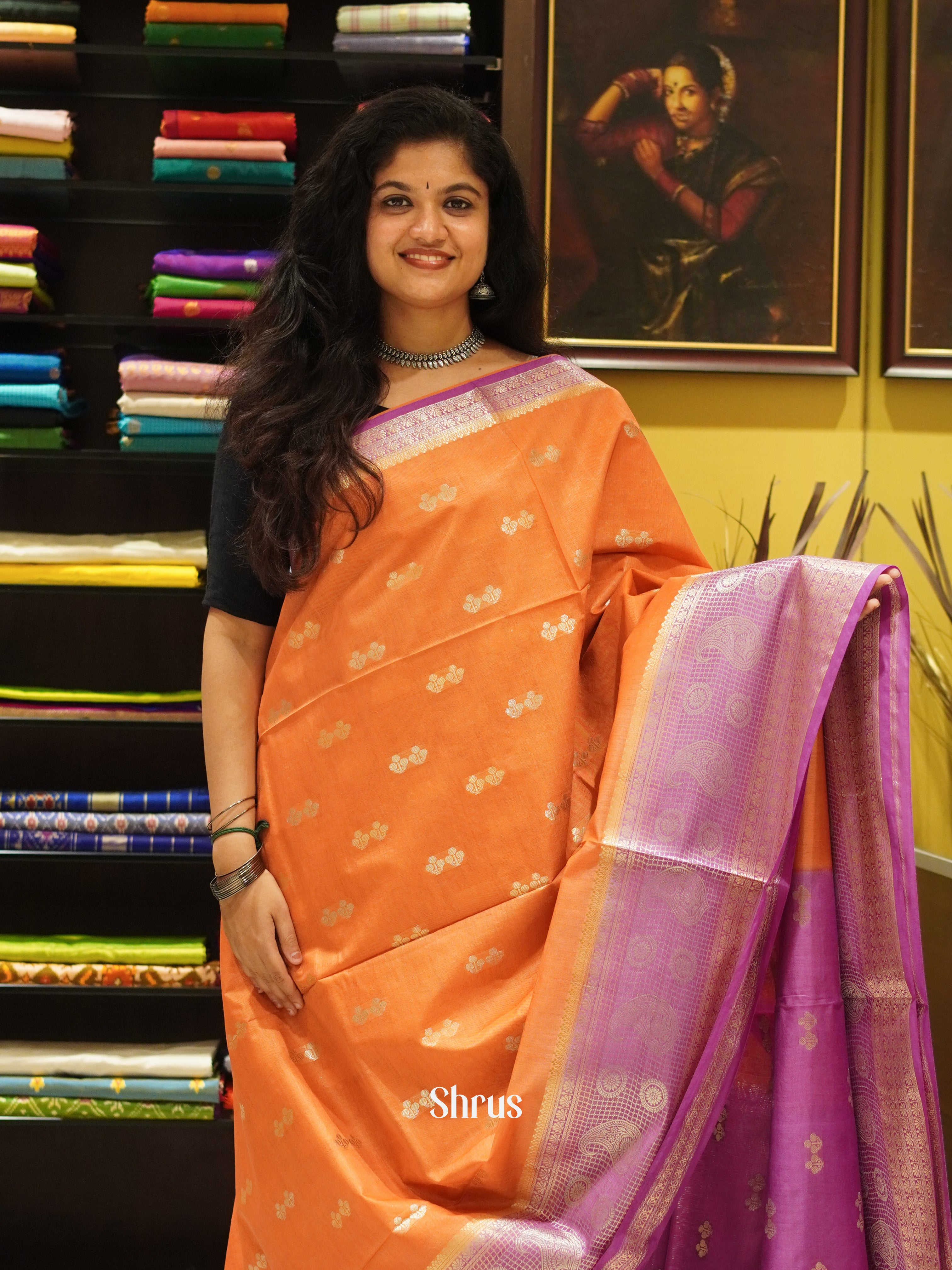 Orange & Purple - North Silkcotton Saree - Shop on ShrusEternity.com