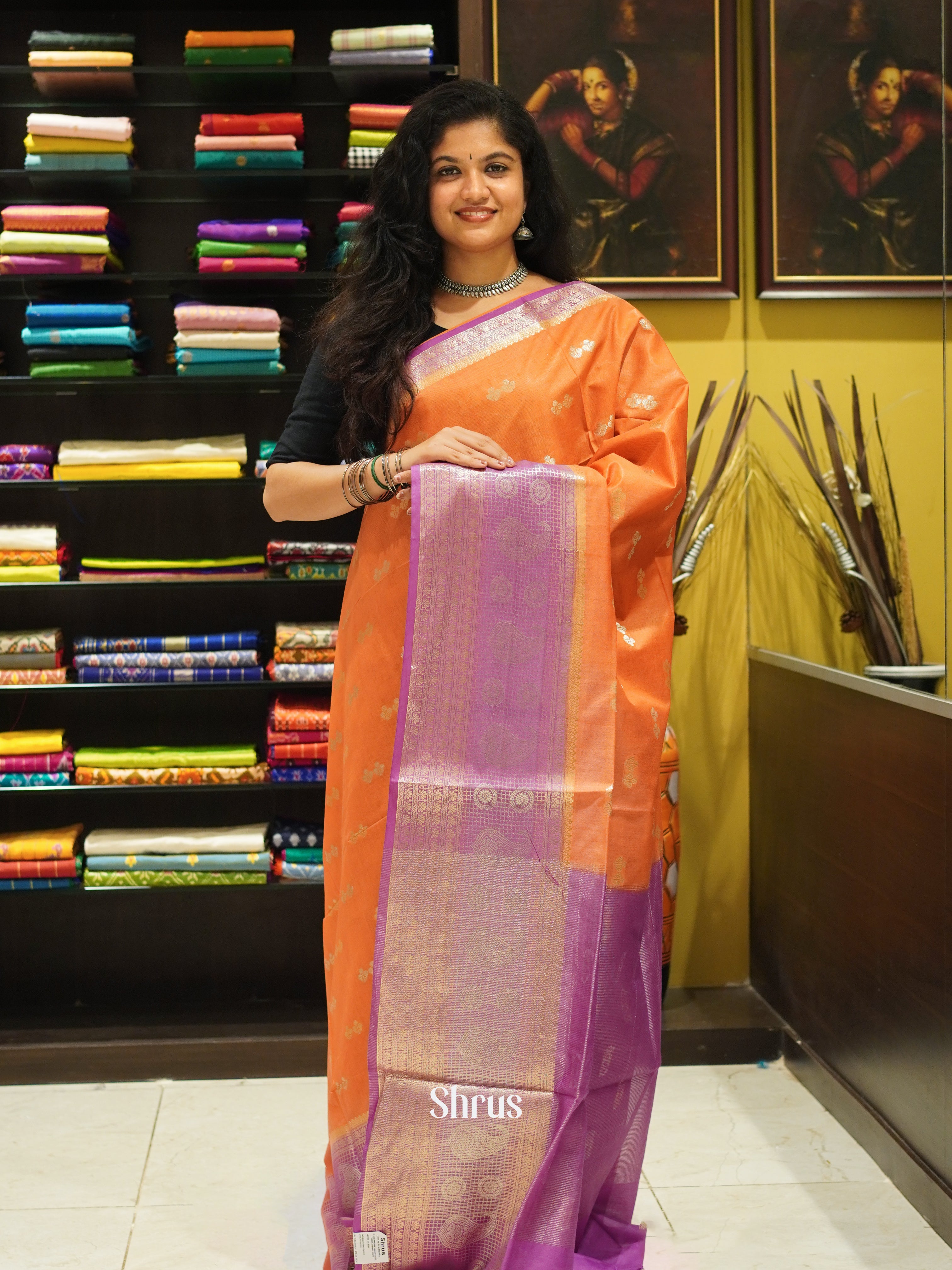 Orange & Purple - North Silkcotton Saree - Shop on ShrusEternity.com