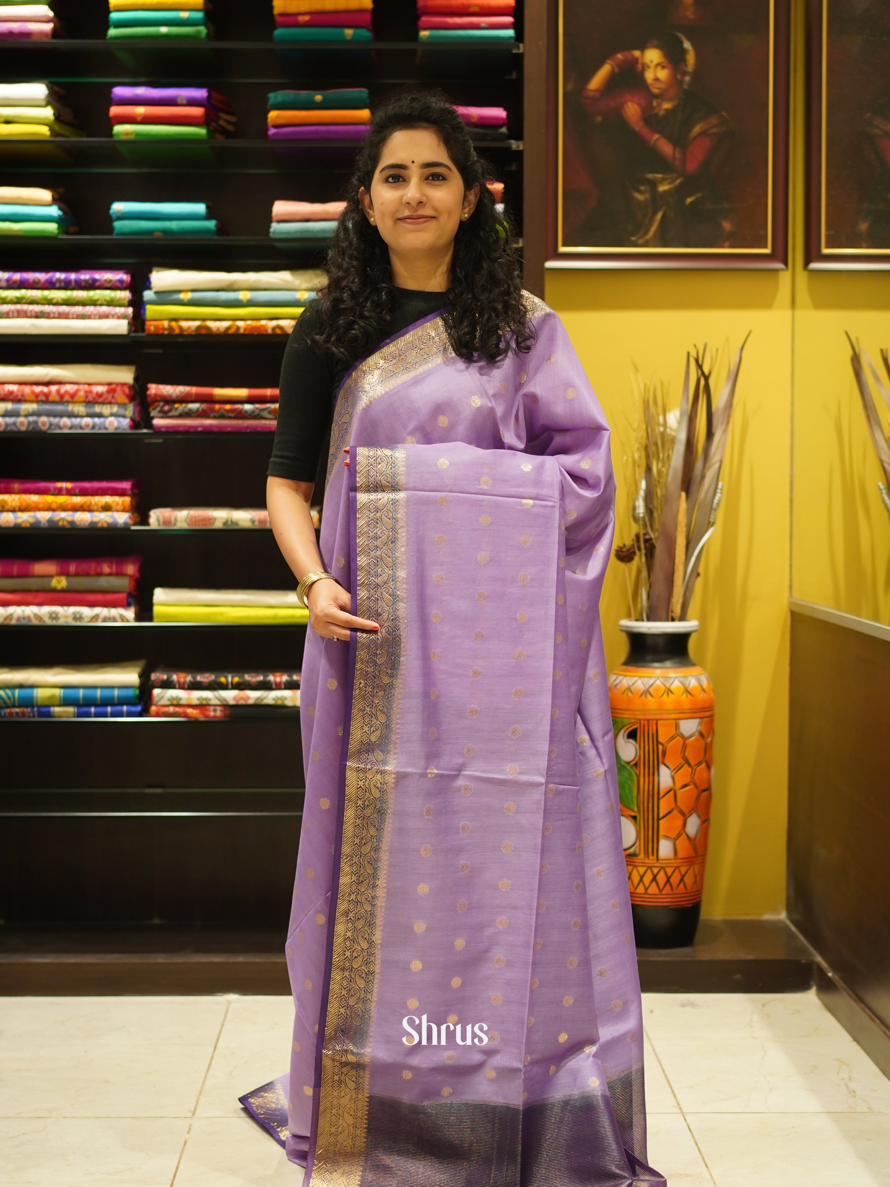 Lavender & Purple - Semi Silk Cotton Saree - Shop on ShrusEternity.com