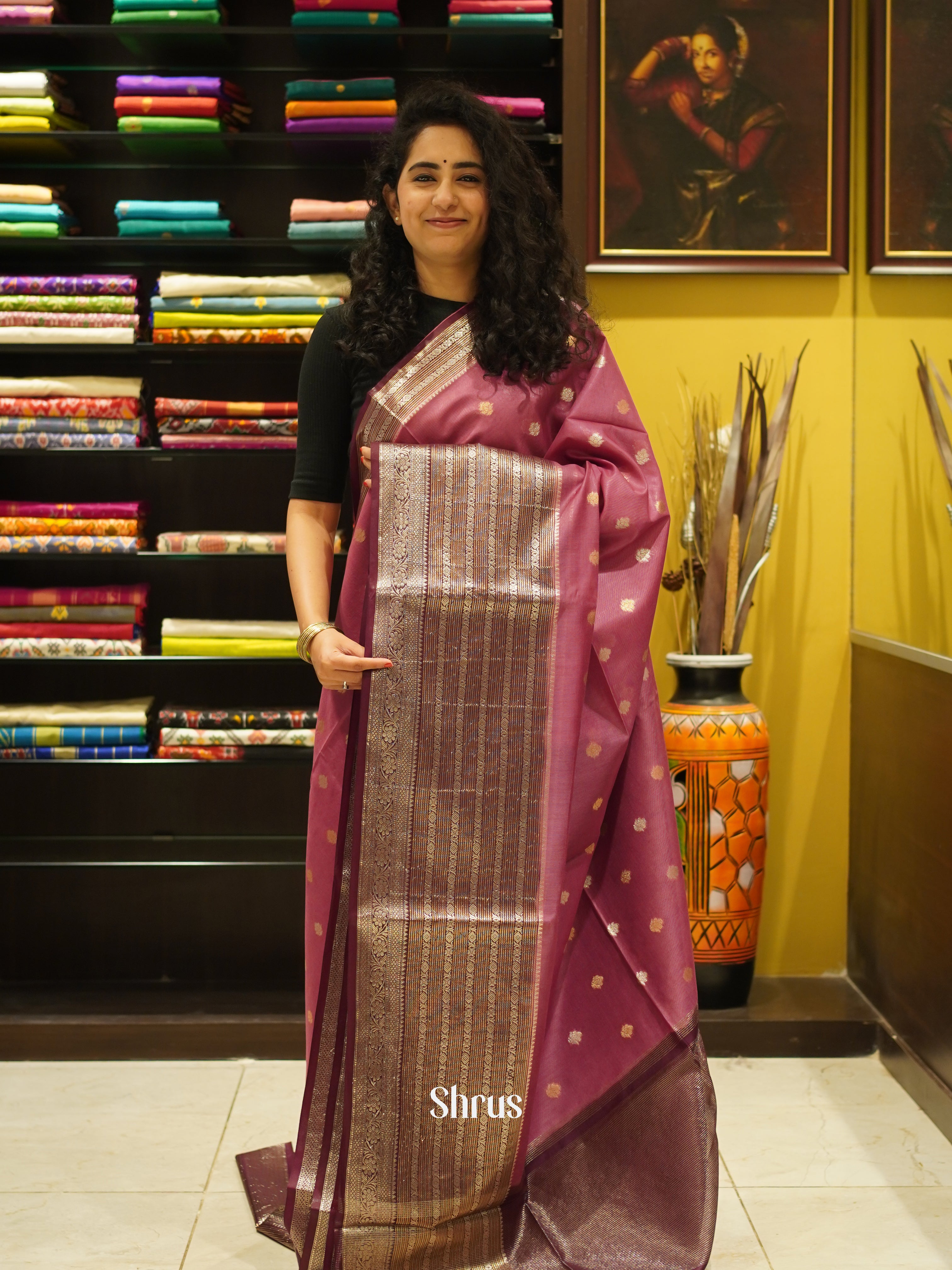 Onion Pink & Maroon - Semi Silk Cotton saree - Shop on ShrusEternity.com