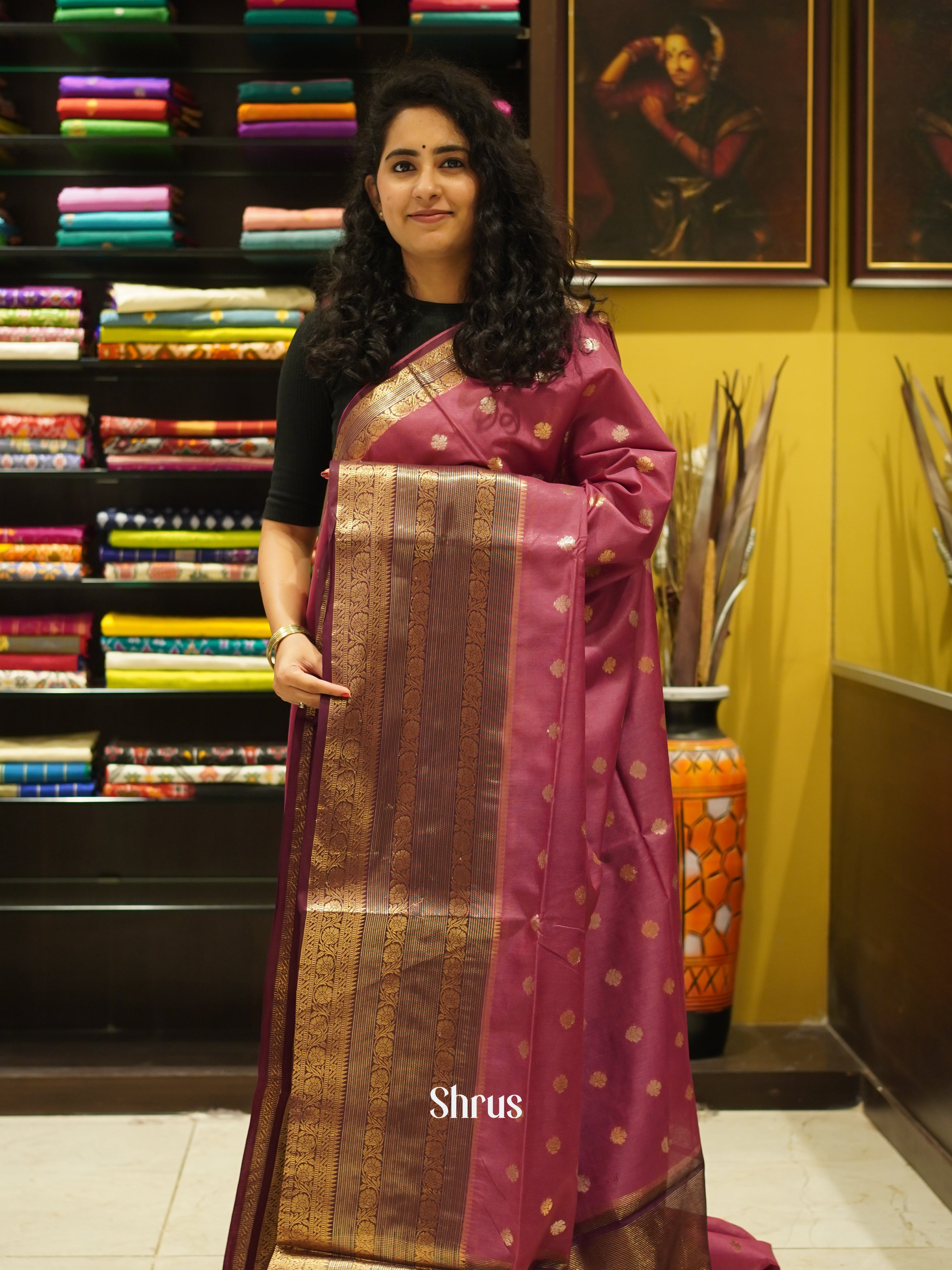 Onion Peel & Maroon - Semi Silk Cotton Saree - Shop on ShrusEternity.com