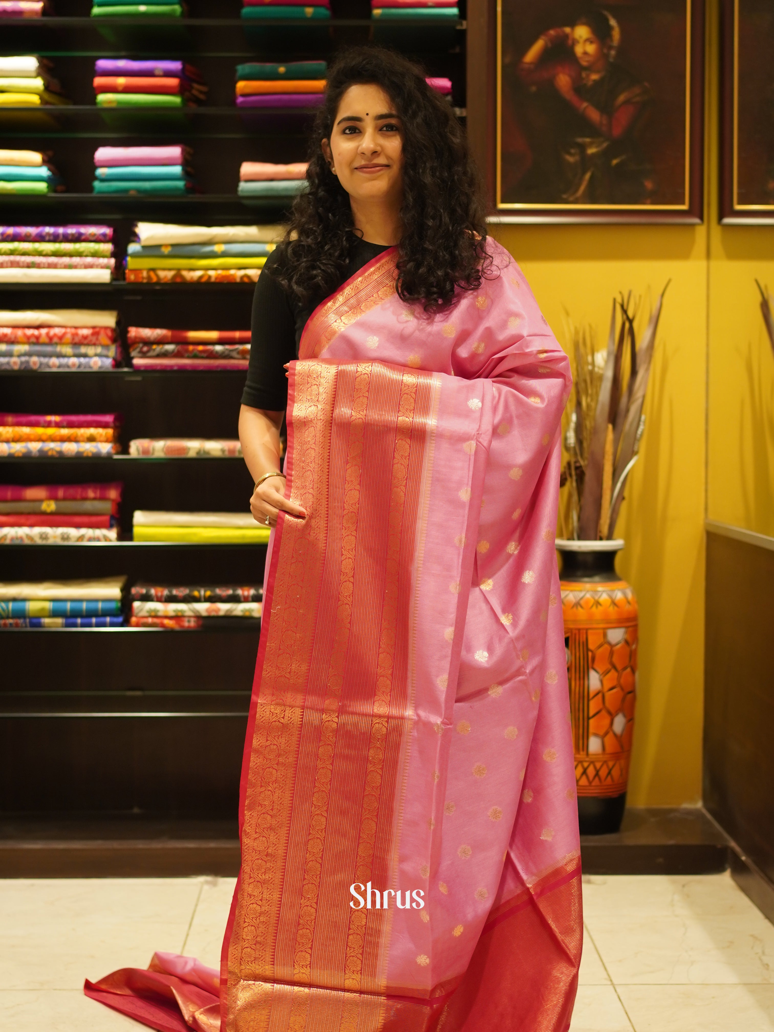Baby Pink & Pink - Semi Silk Cotton Saree - Shop on ShrusEternity.com