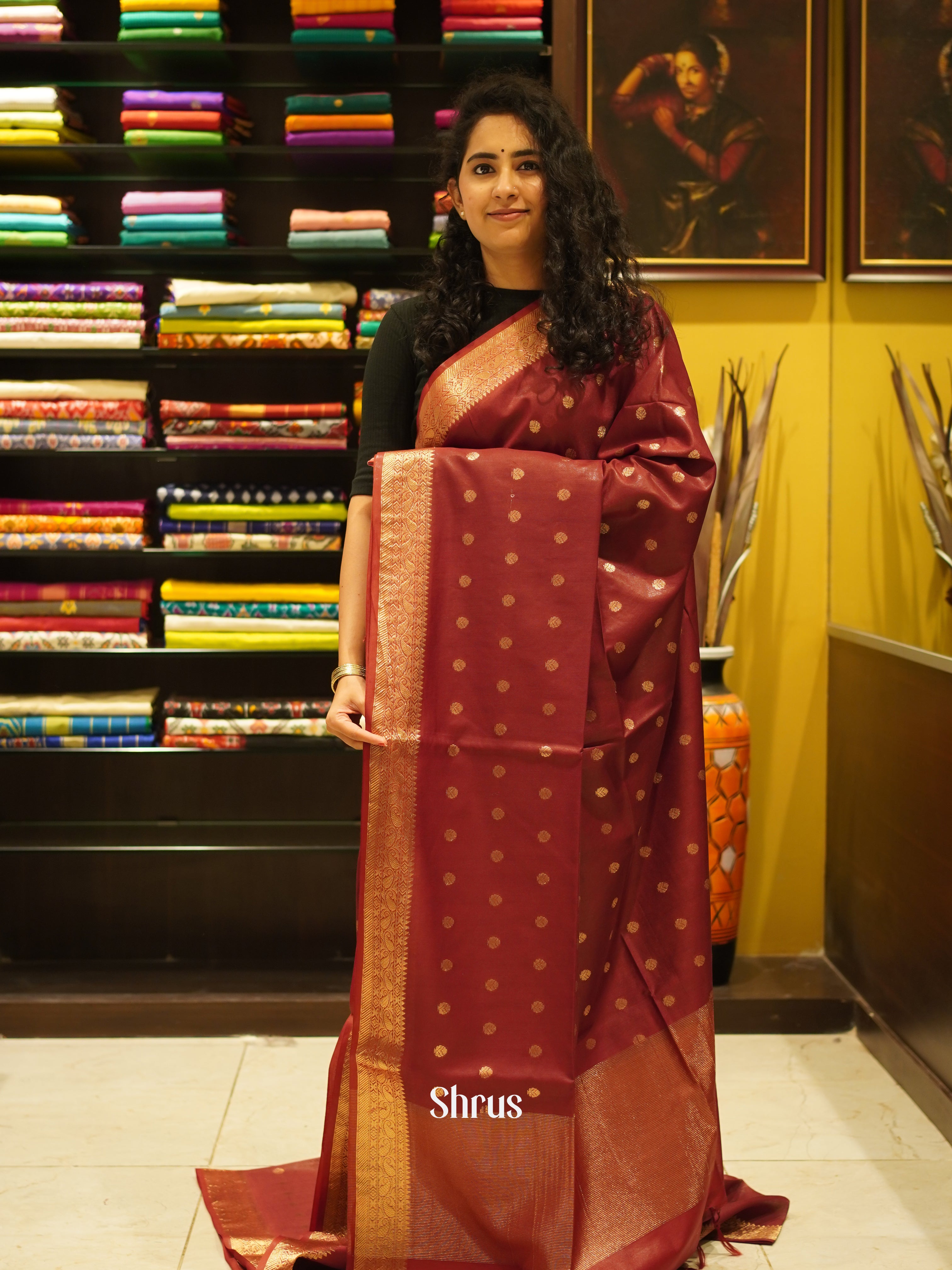 Maroon(Single Tone) - Semi Silk Cotton Saree - Shop on ShrusEternity.com
