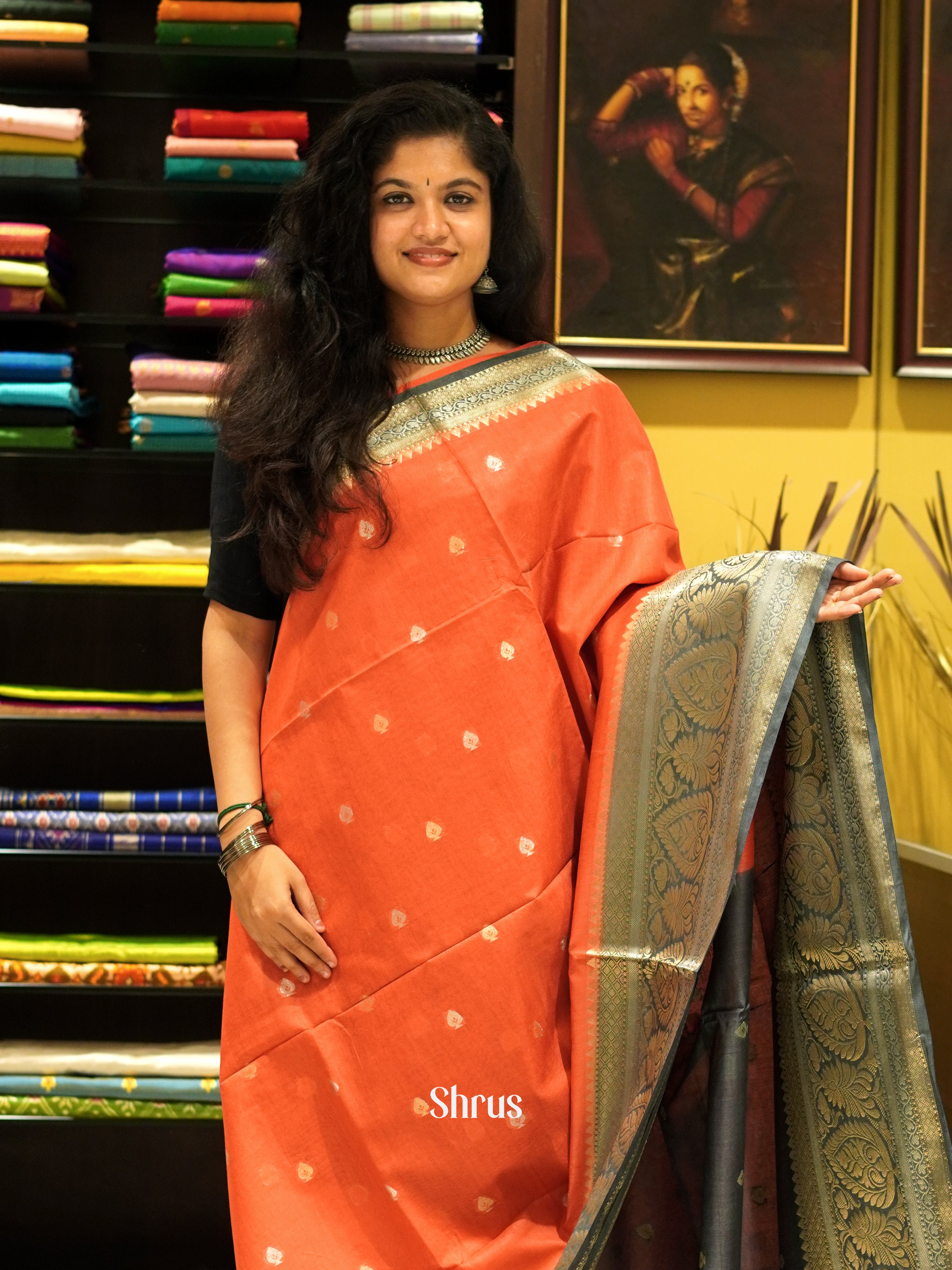 Brick & Grey - North silkcotton Saree - Shop on ShrusEternity.com