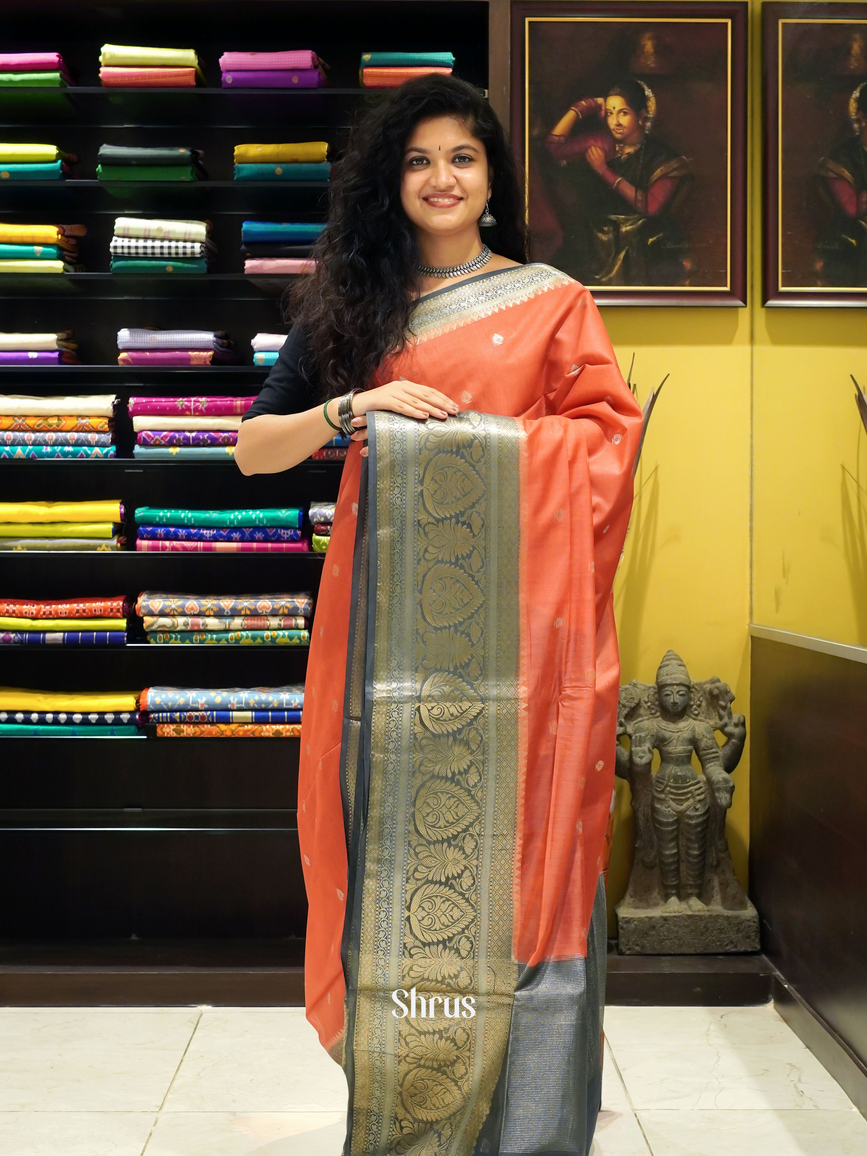 Brick & Grey - North silkcotton Saree - Shop on ShrusEternity.com