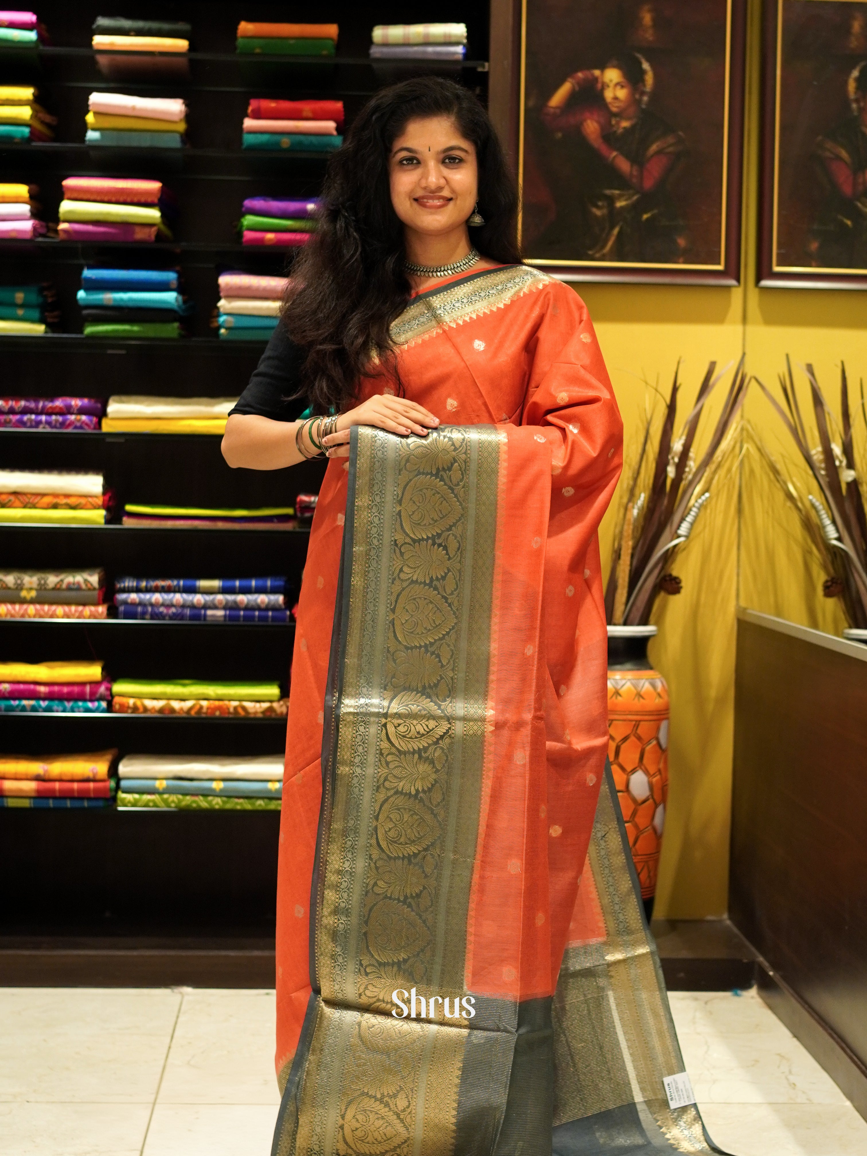 Brick & Grey - North silkcotton Saree - Shop on ShrusEternity.com