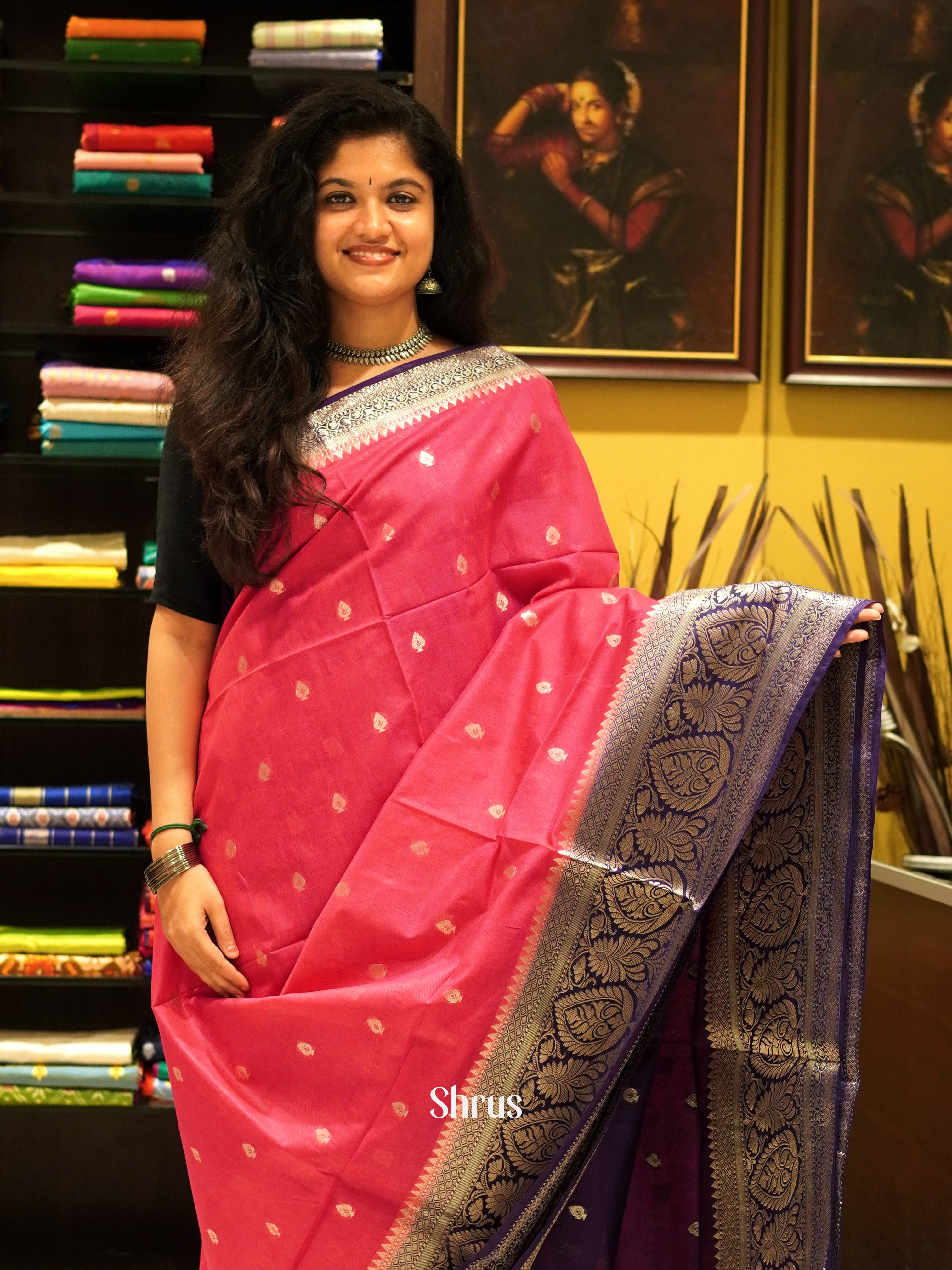 Pink & Violet - North silkcotton Saree - Shop on ShrusEternity.com