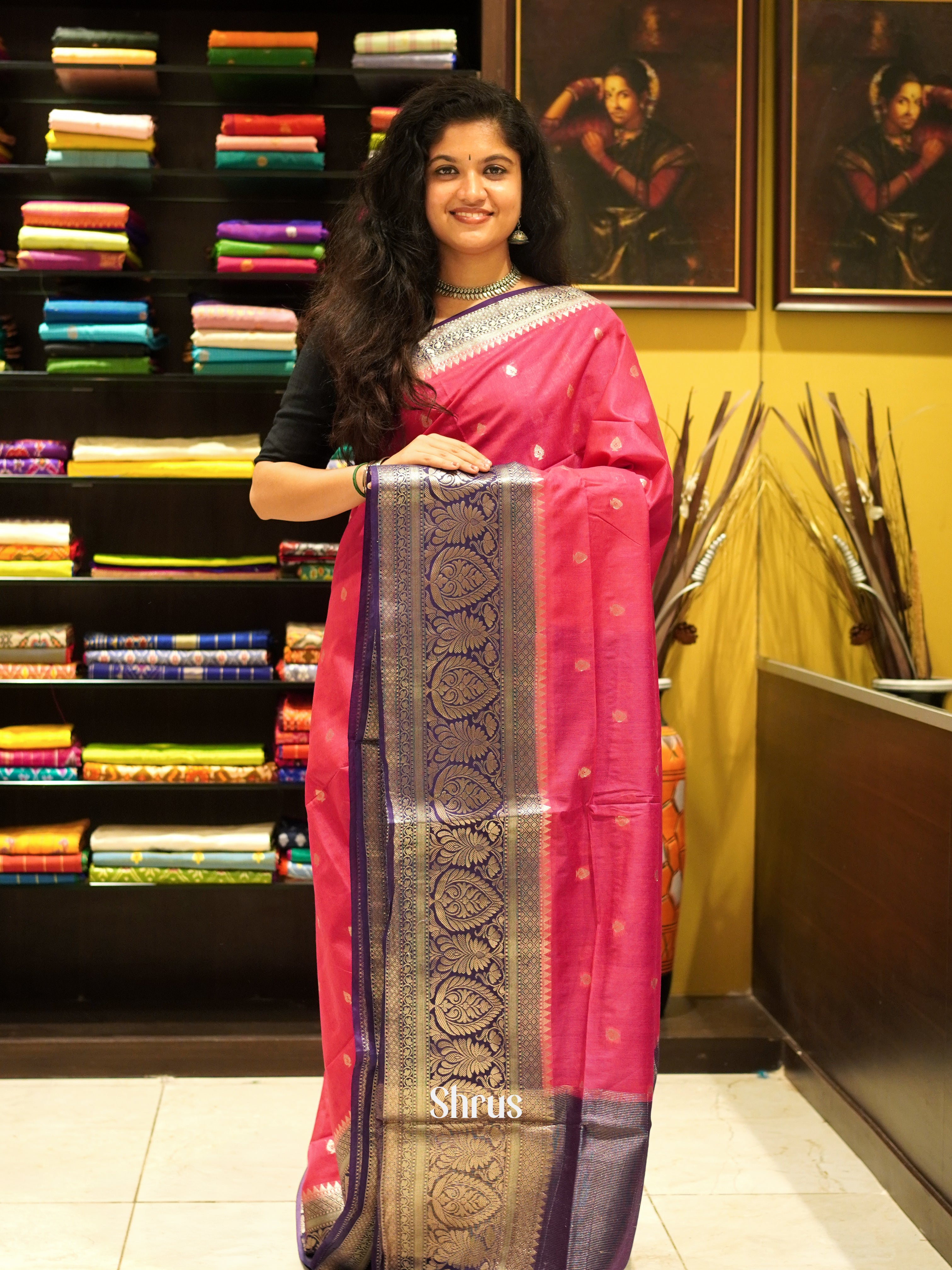 Pink & Violet - North silkcotton Saree - Shop on ShrusEternity.com