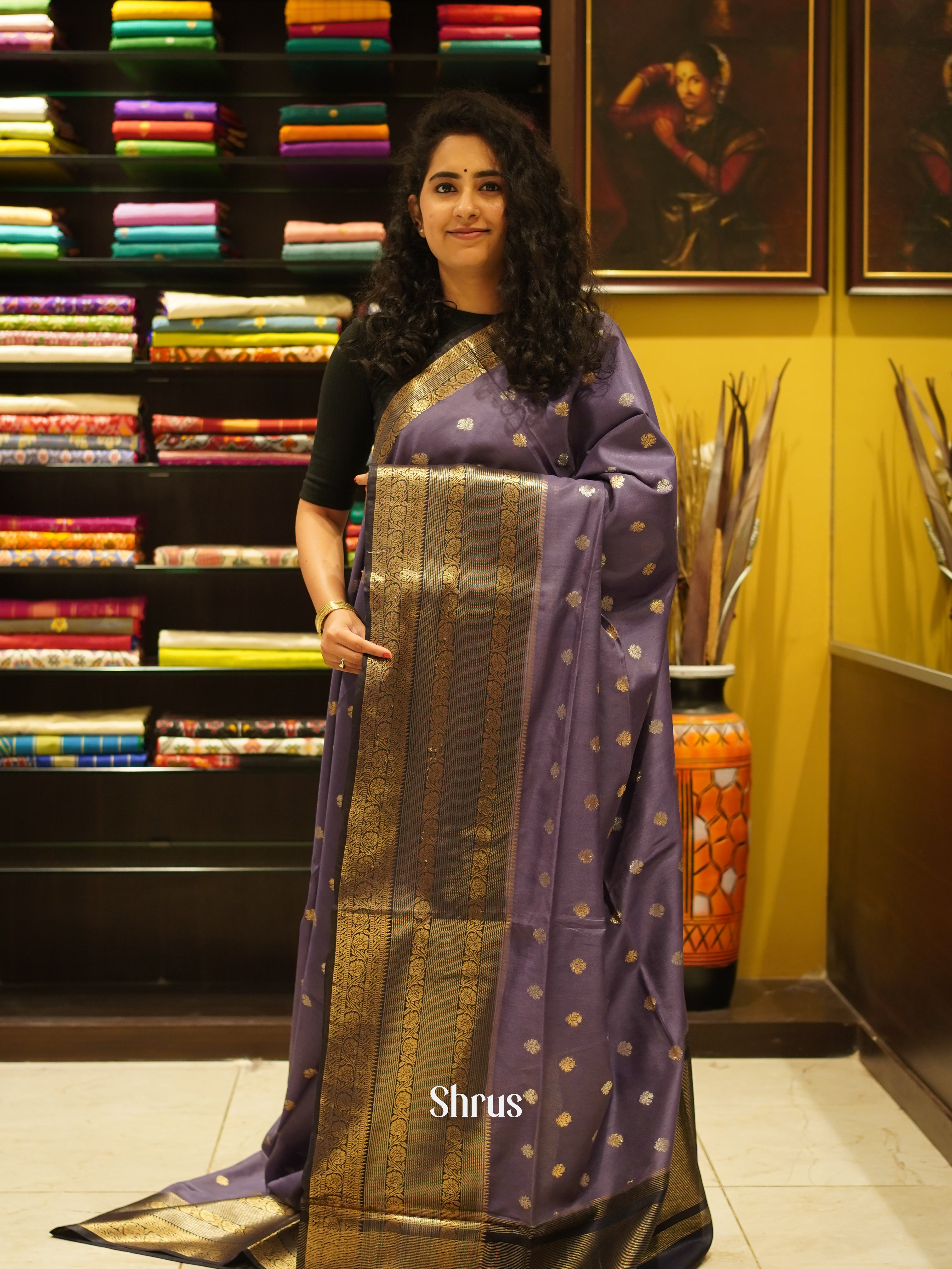 Purple & Brown - Semi Silk Cotton Saree - Shop on ShrusEternity.com