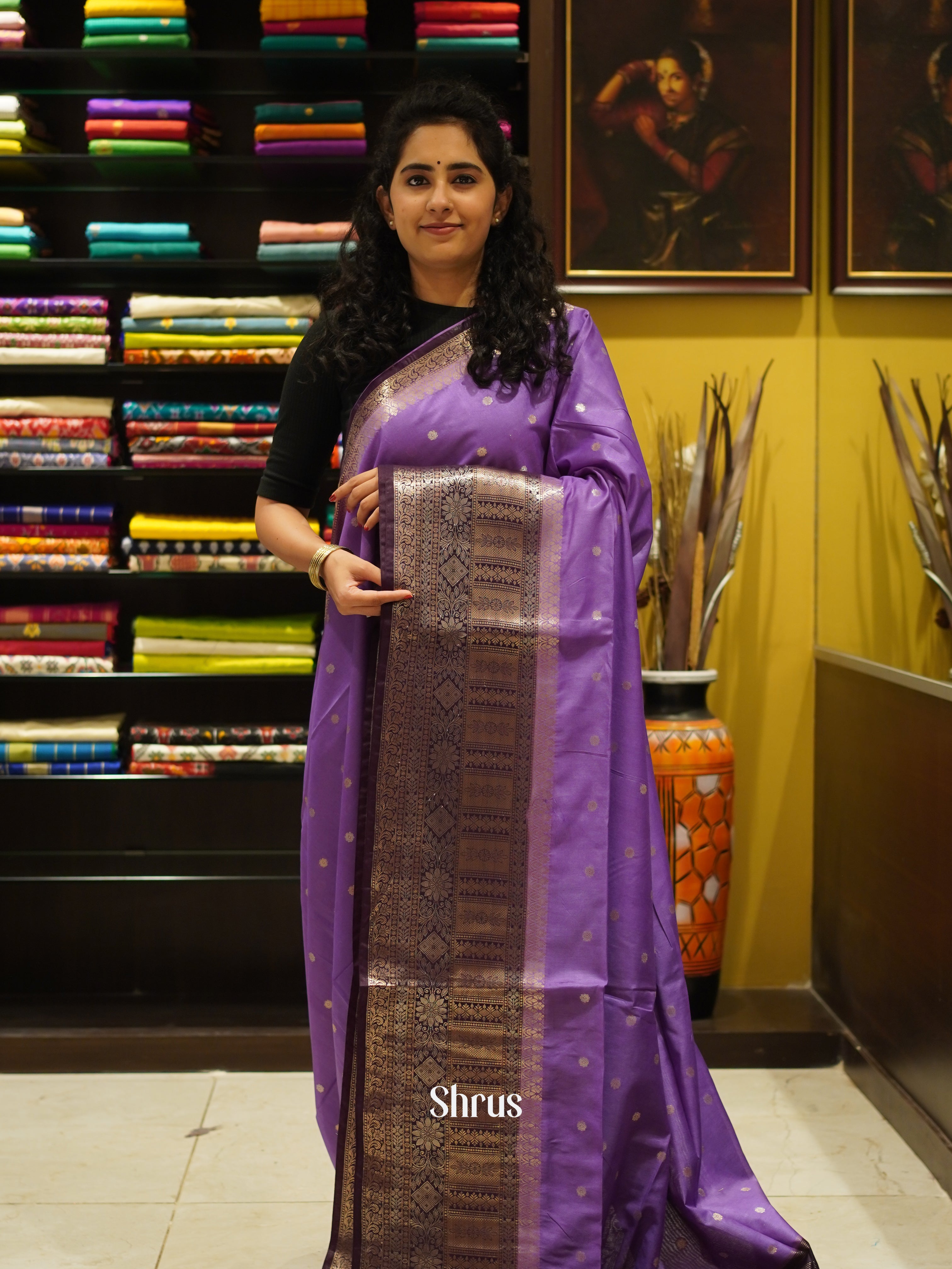 Purple & Violet -Semi Silk Cotton saree - Shop on ShrusEternity.com