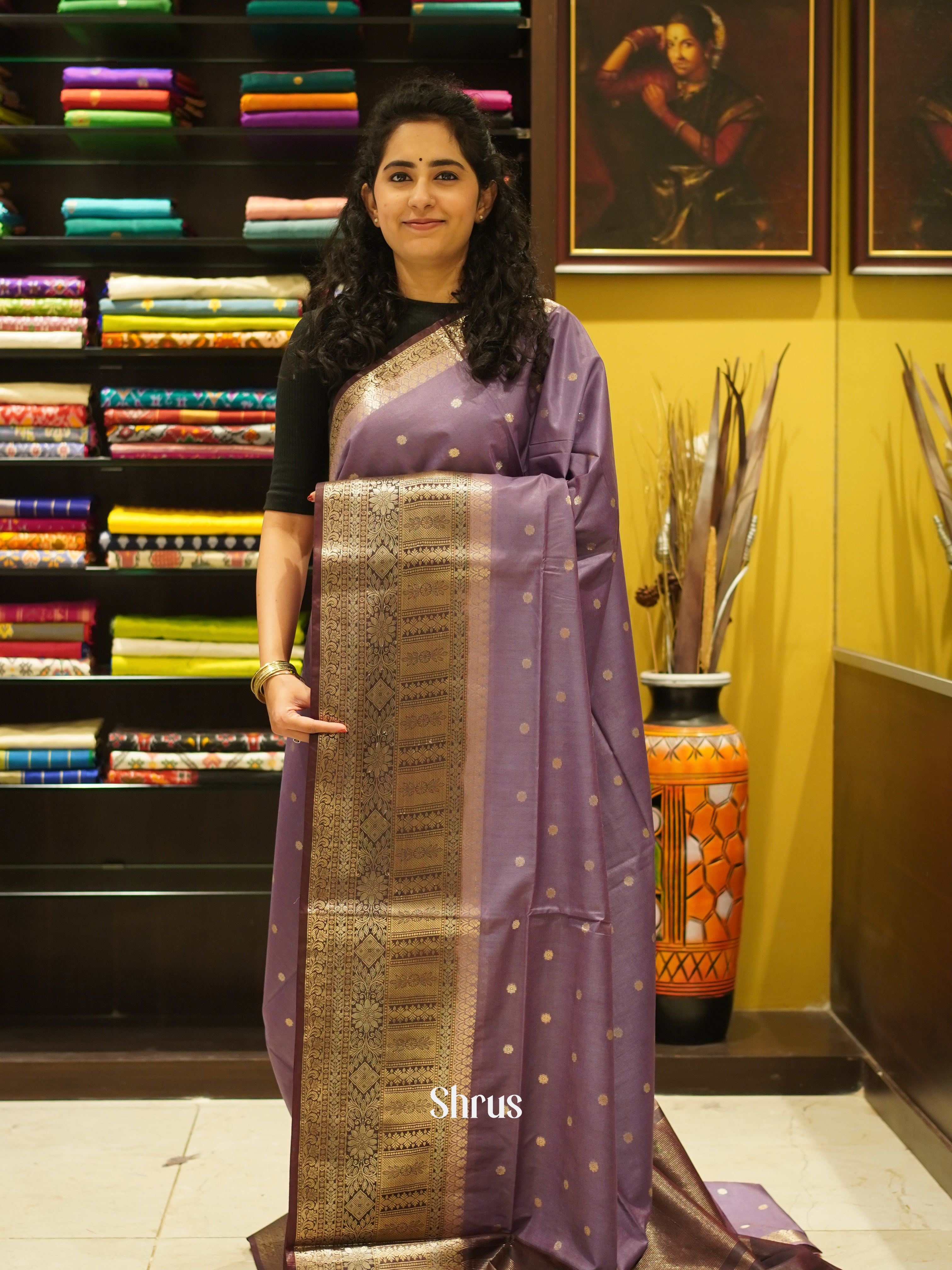 Purple & Brown - Semi Silk Cotton Saree - Shop on ShrusEternity.com